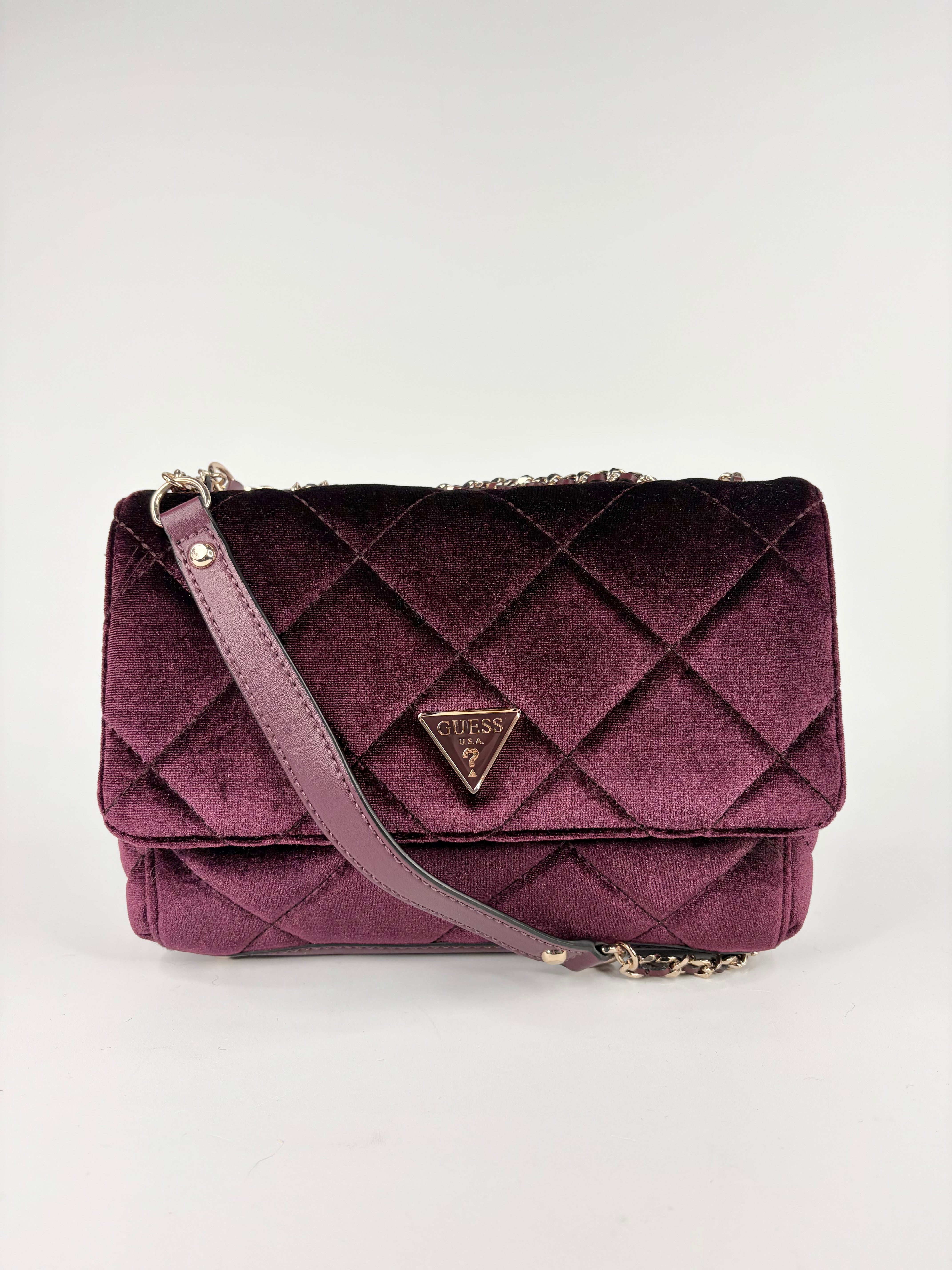 Guess Bordeaux Velvet Quilted Cross Body Bag