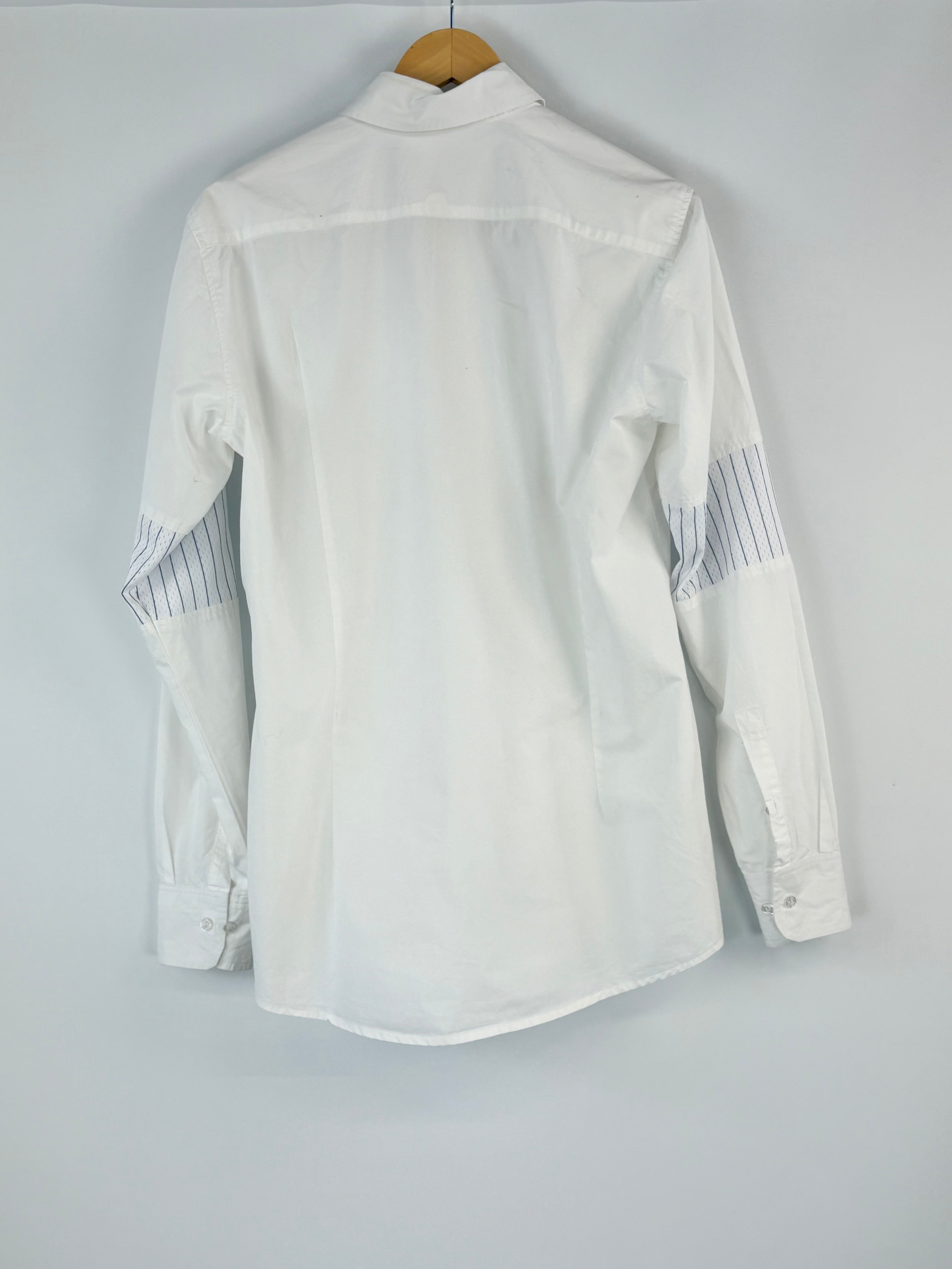 Bristol Studio Crisp Cotton White-Mesh Panel Shirt - M