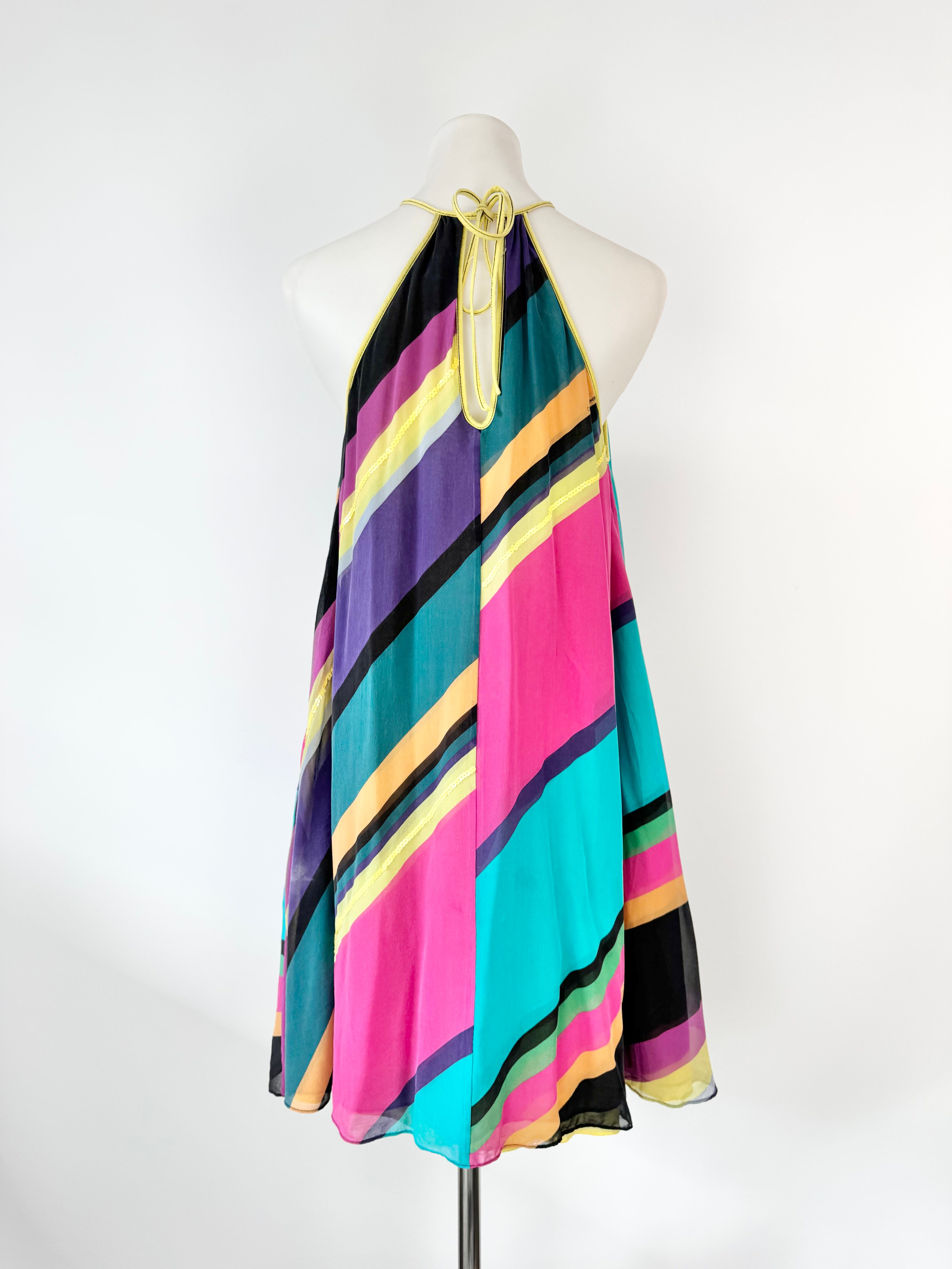 Y2K Catherine Malandrino Multicolour Silk Halter Neck Dress - AU8