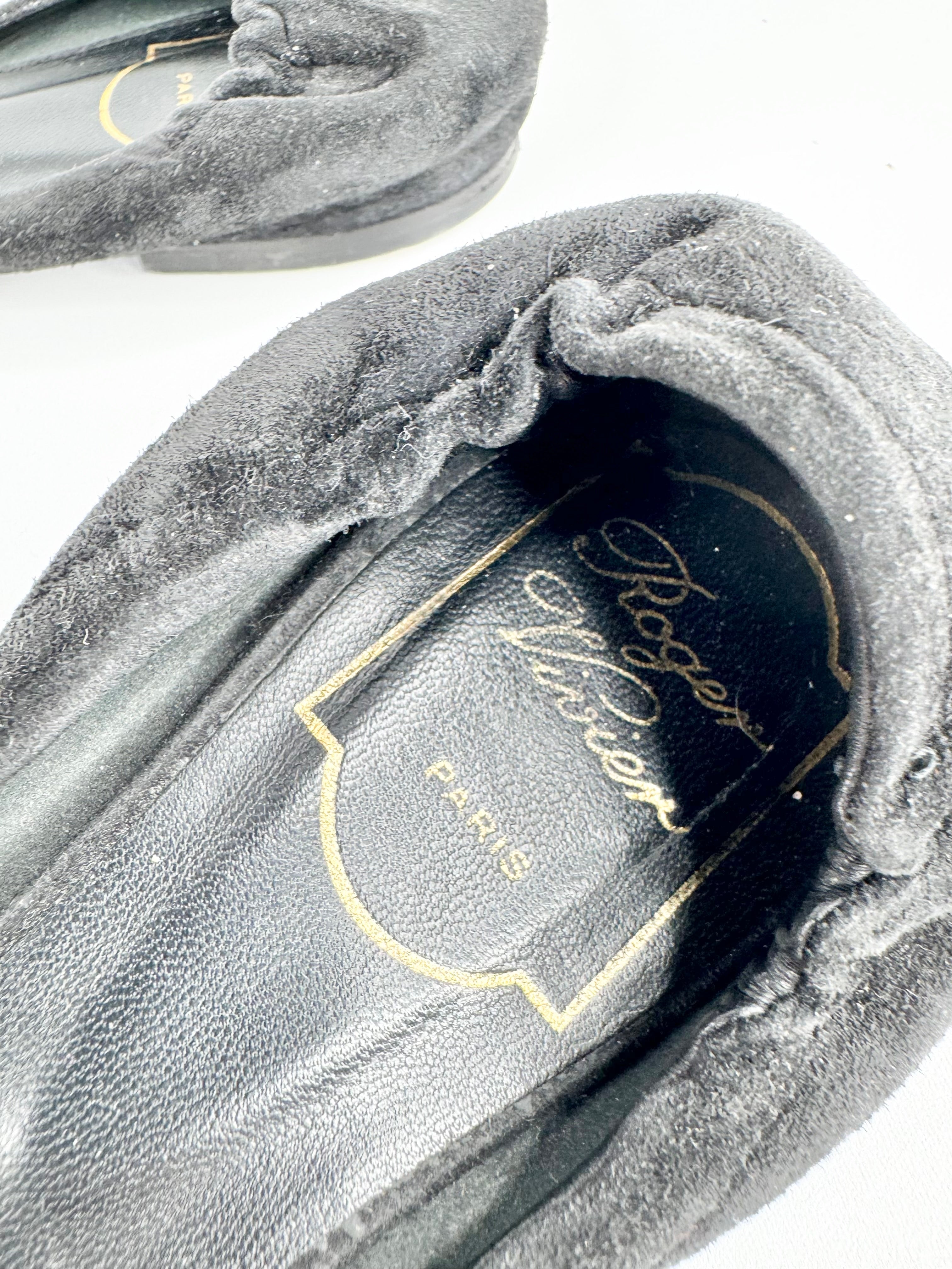 Roger Vivier Black Suede D'Orsay Ballet Flats - EU37.5