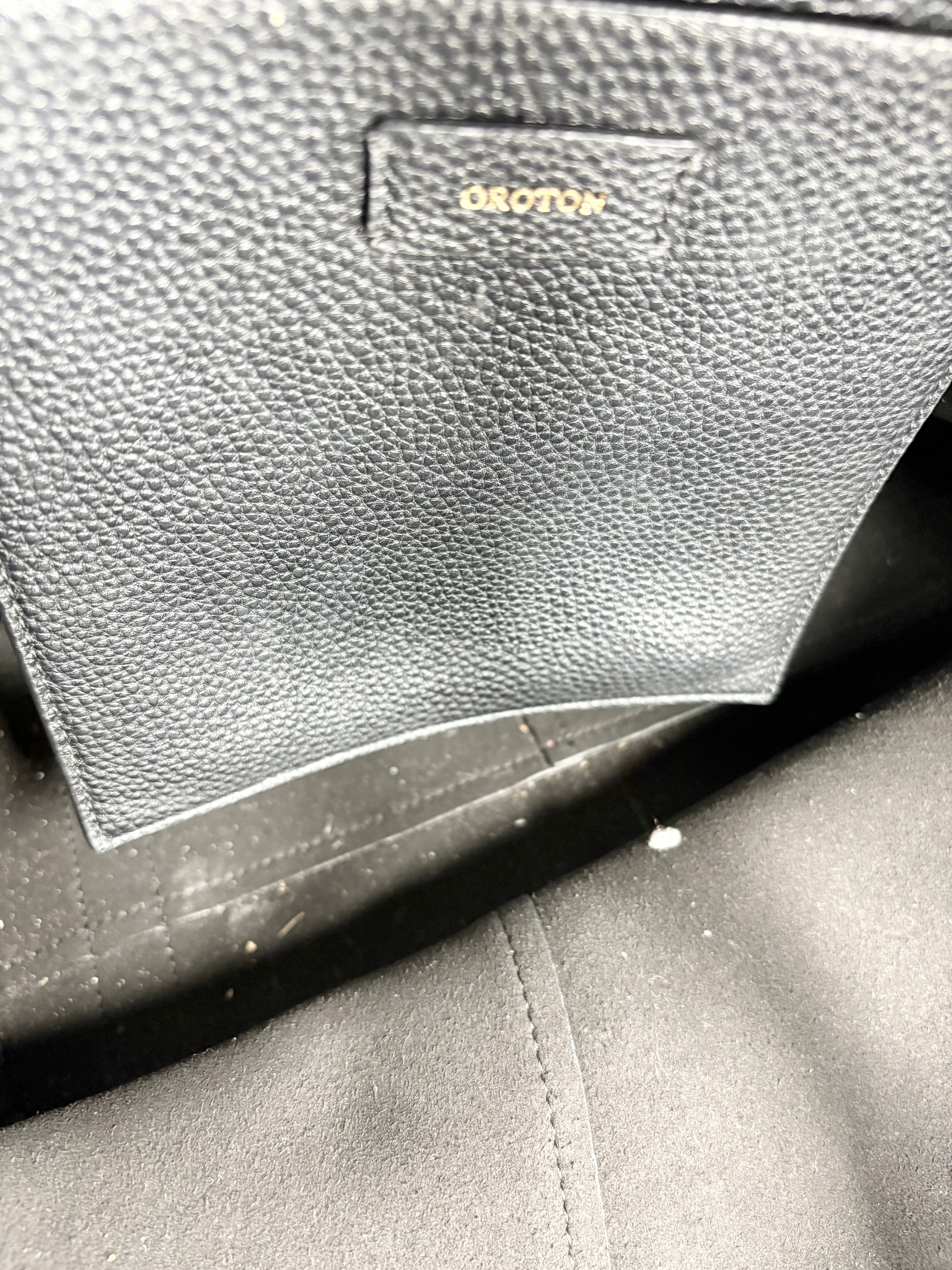 Oroton Grained Black Leather Tote Bag