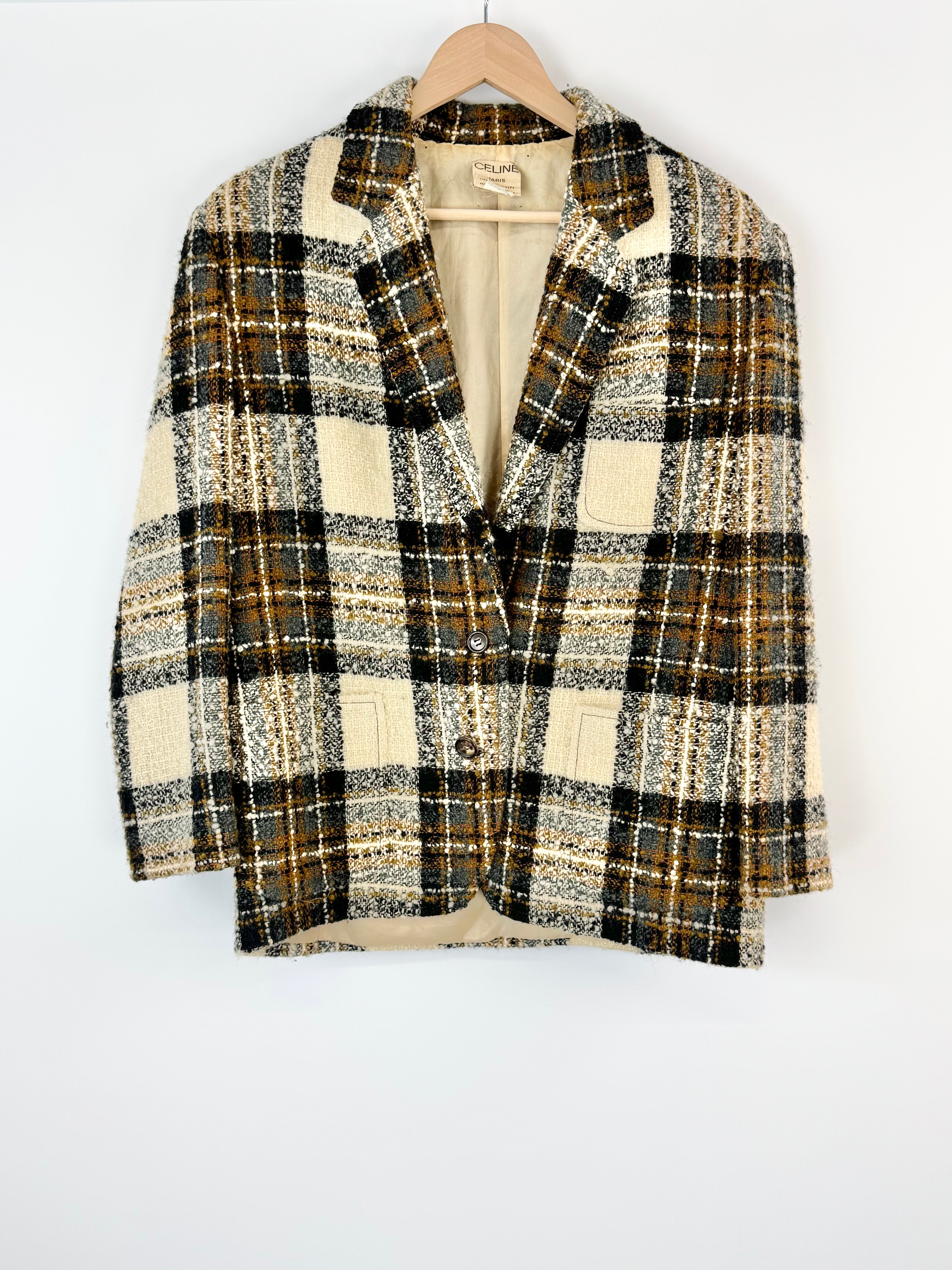 Vintage Celine Brown and Cream Boucle Checked Jacket - AU10/12