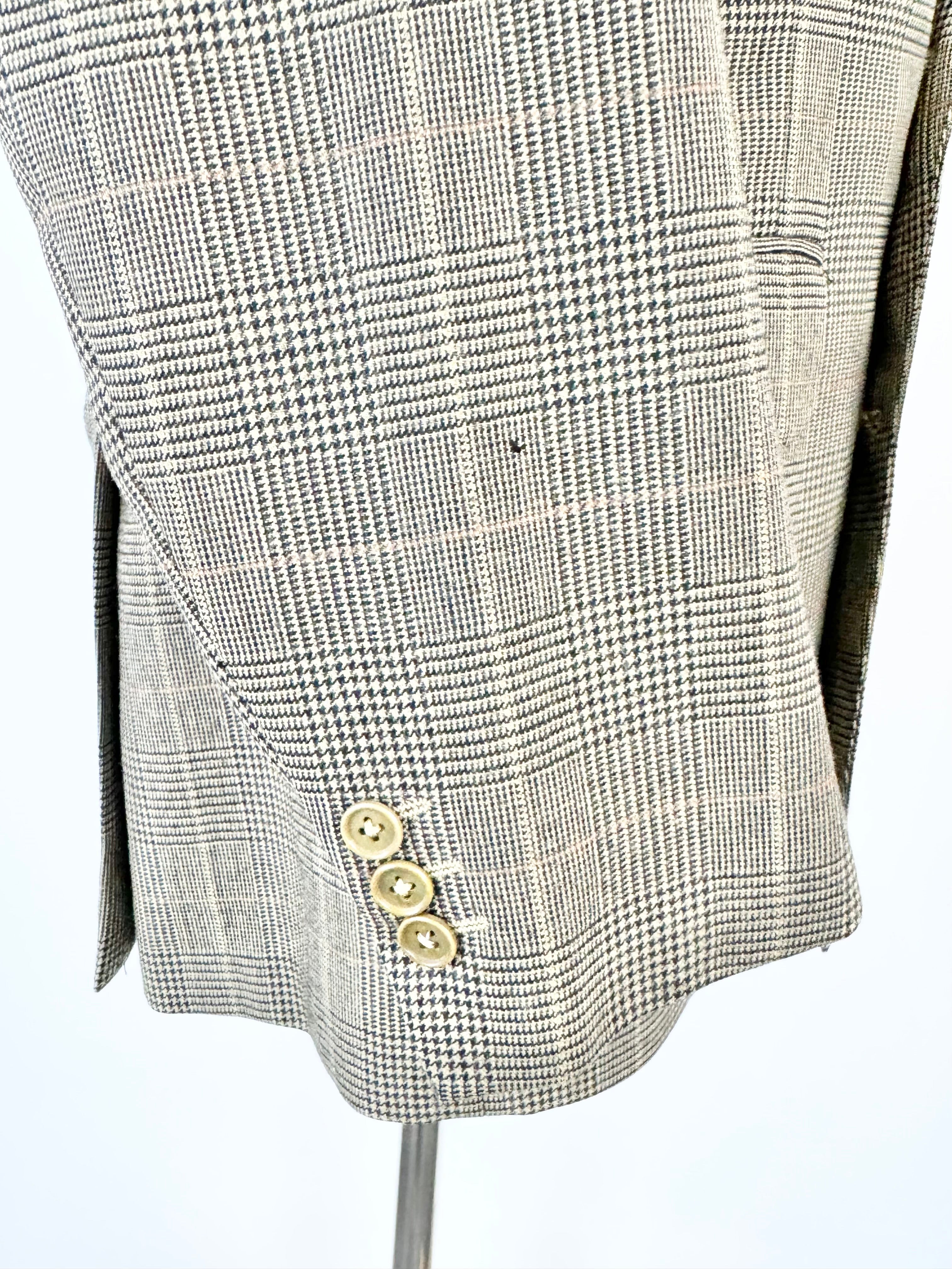 Ermengildo Zegna Gold Olive Double Breasted Glen Plaid Wool Blazer - 50