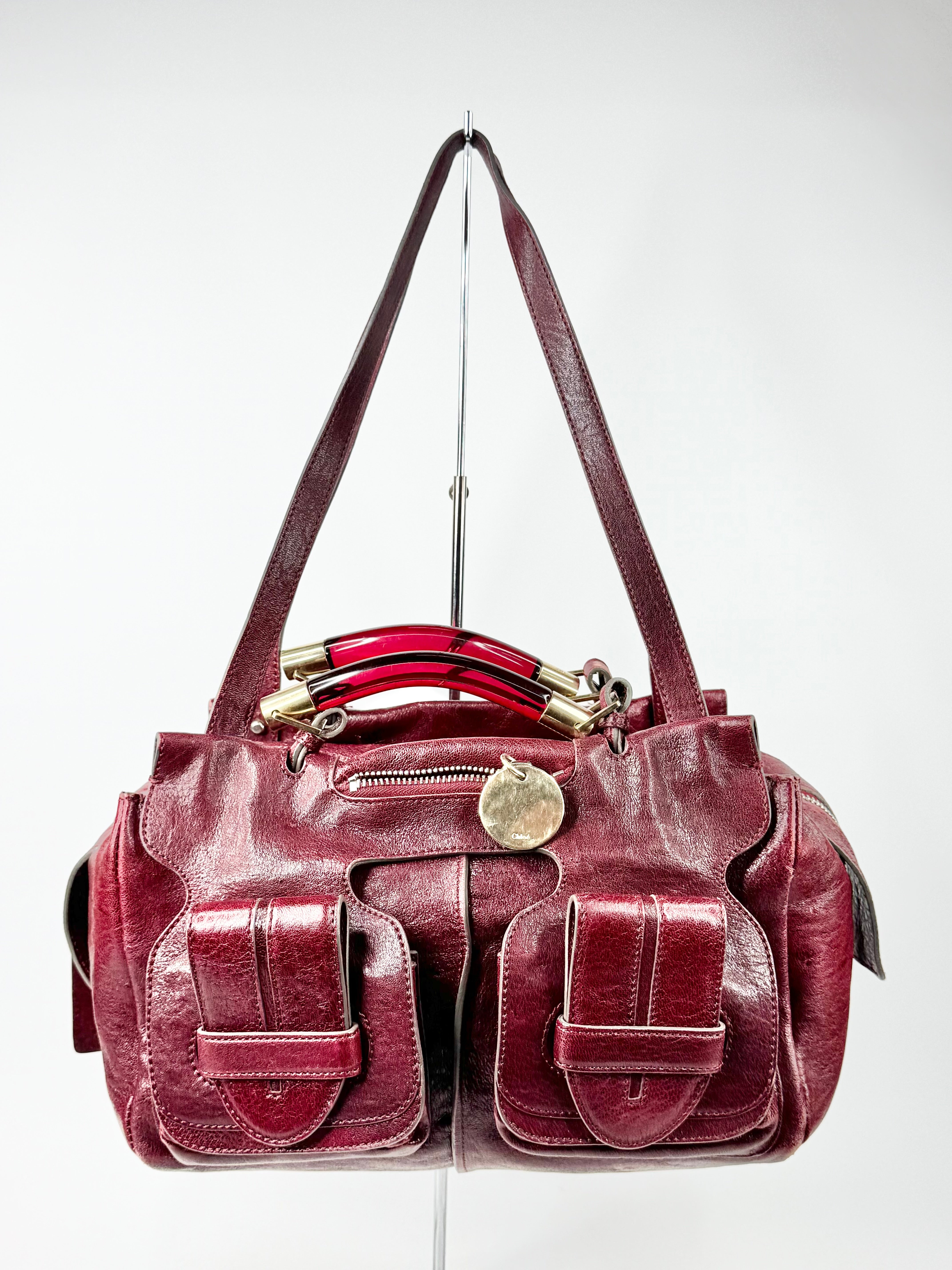 Chloé Burgundy Leather Saskia Square Tote Bag
