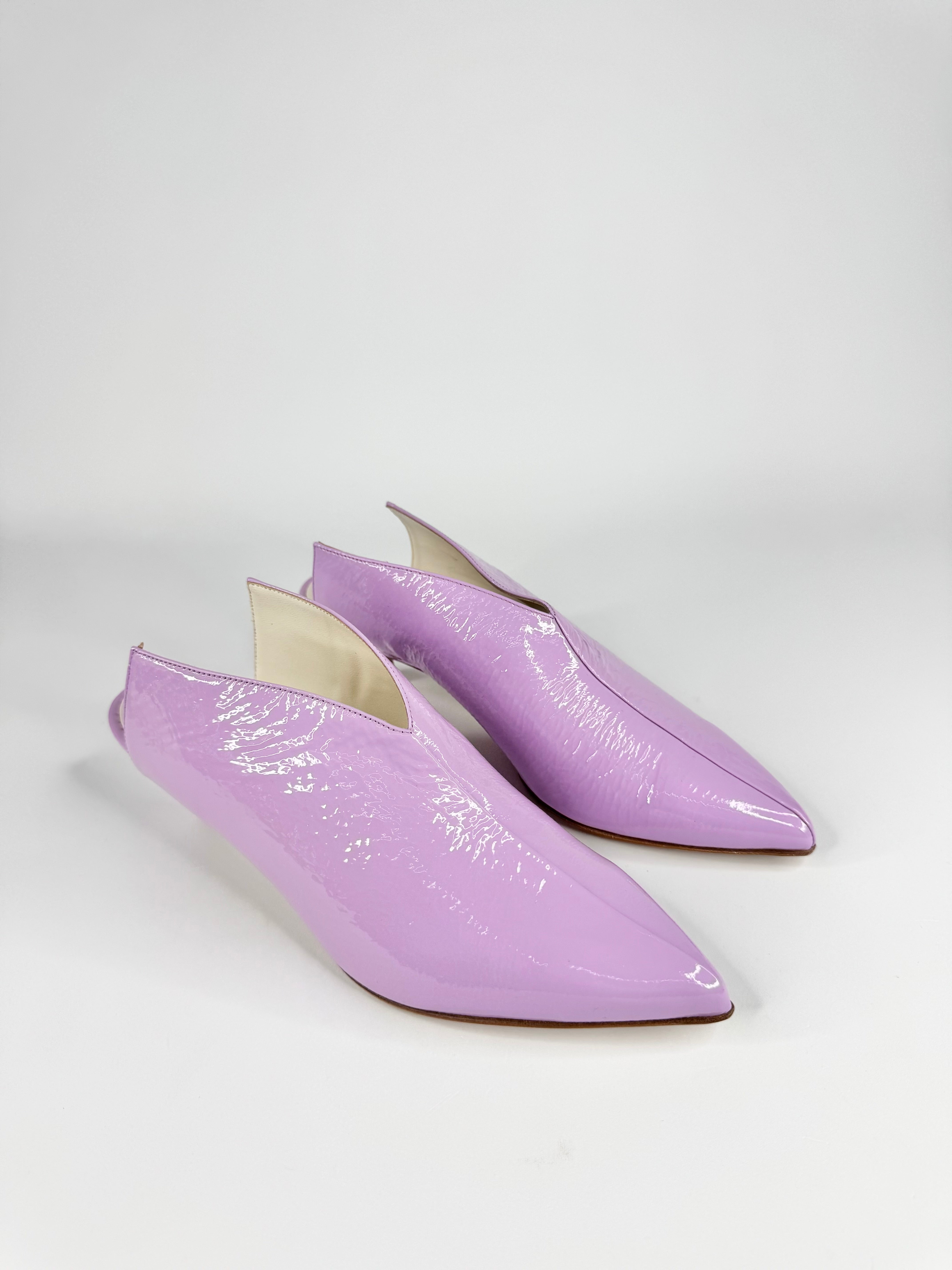Tibi Lavender 'Jase Crinkled' Patent Leather Mules NWT - EU38.5