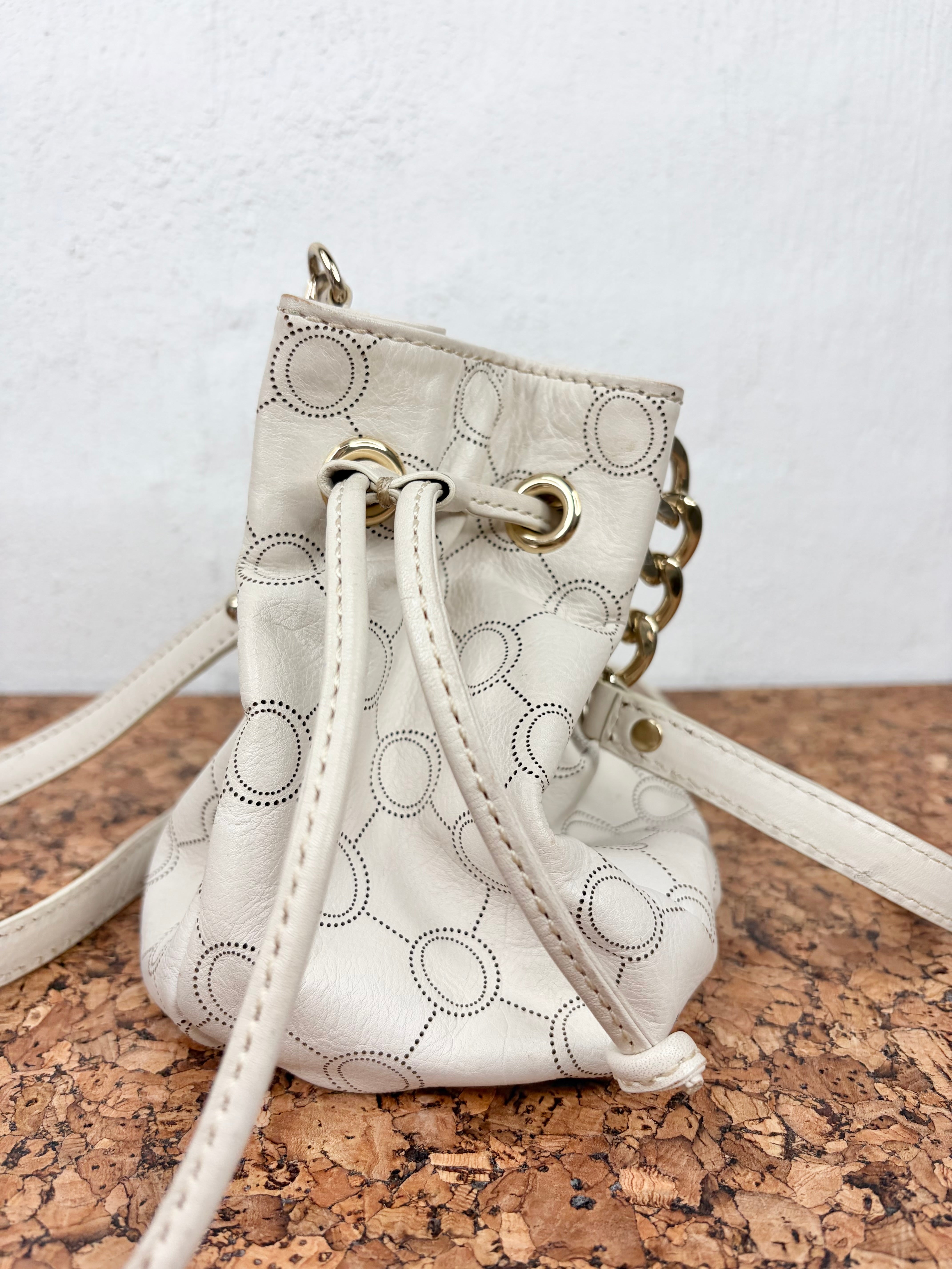 Oroton Cream Monogram Drawstring Bag