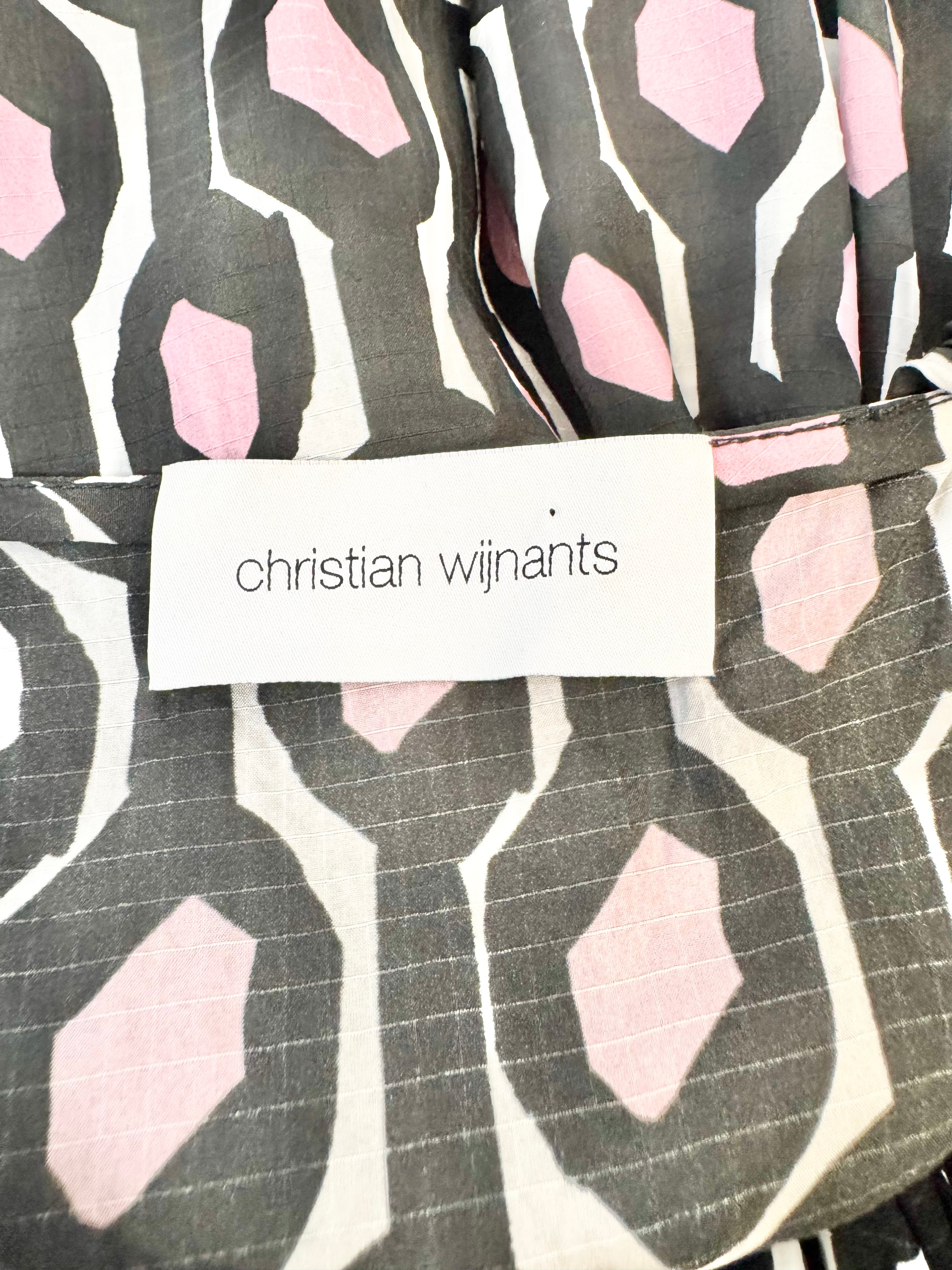 Christian Wijnants Geometric Pattern Silk Blend Gathered Dress - AU8/10