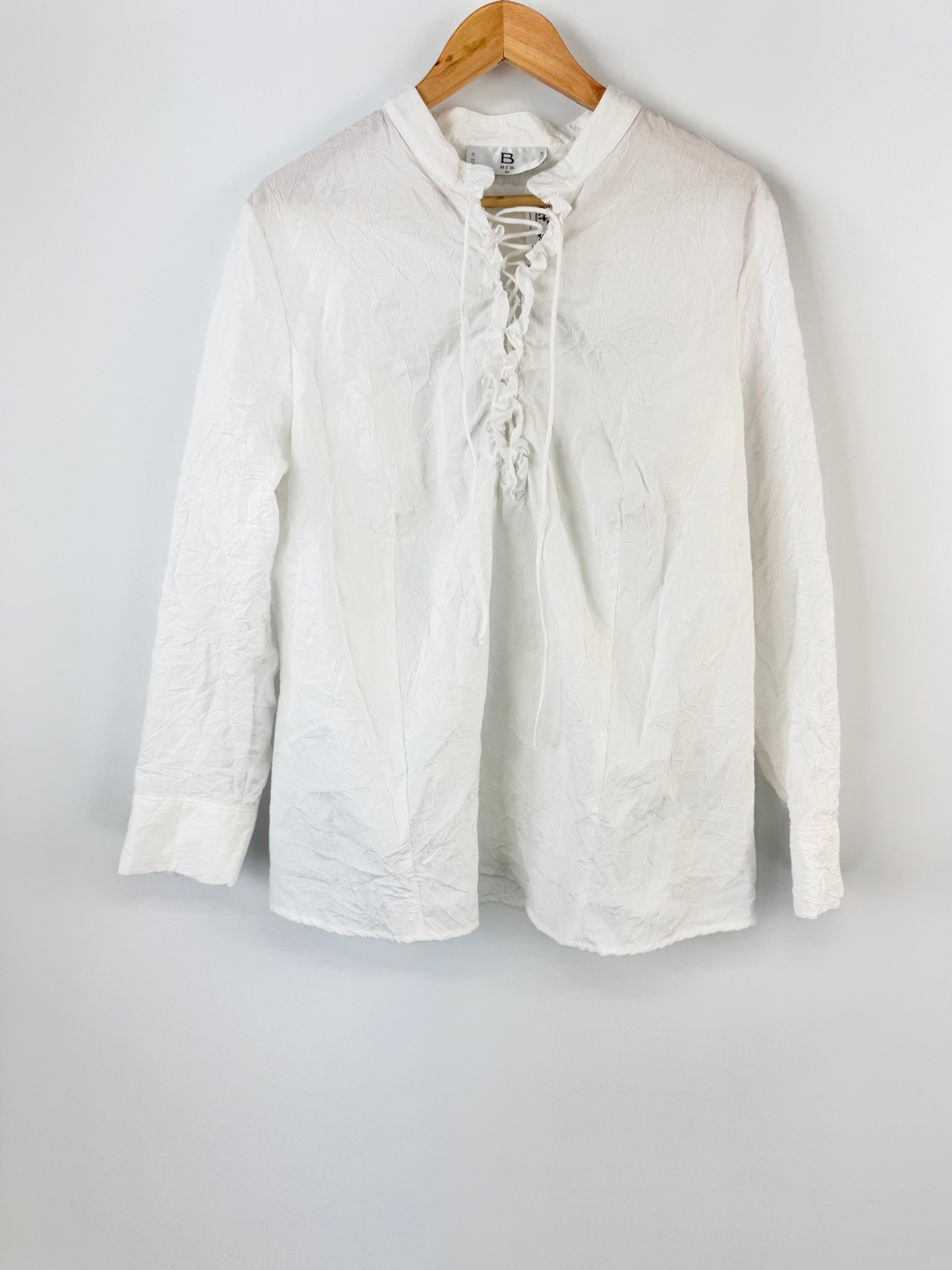 Bib White Crinkle Lace Up Blouse - AU16/18