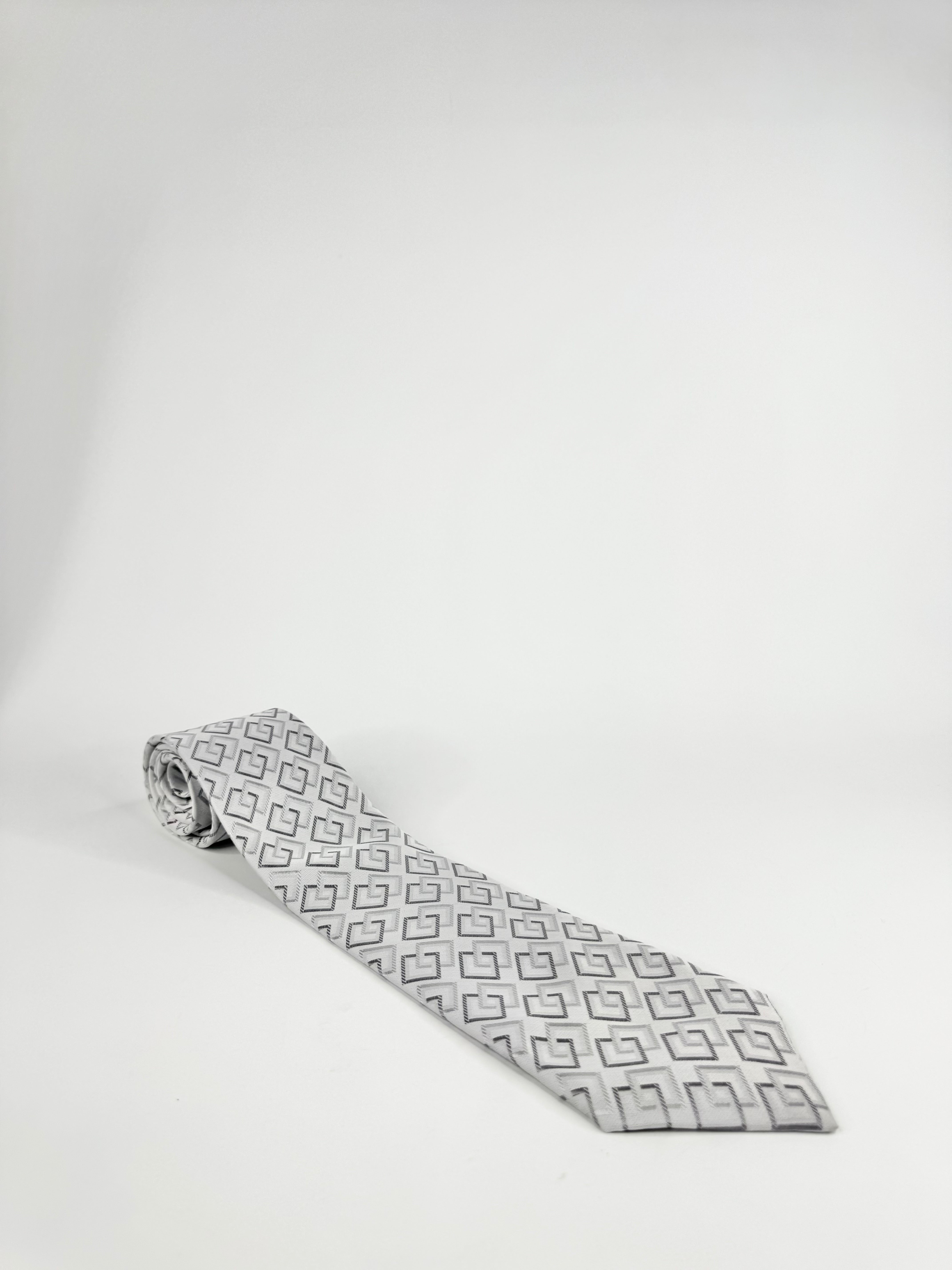 Paul Smith Silver Geometric Patterned Silk Tie