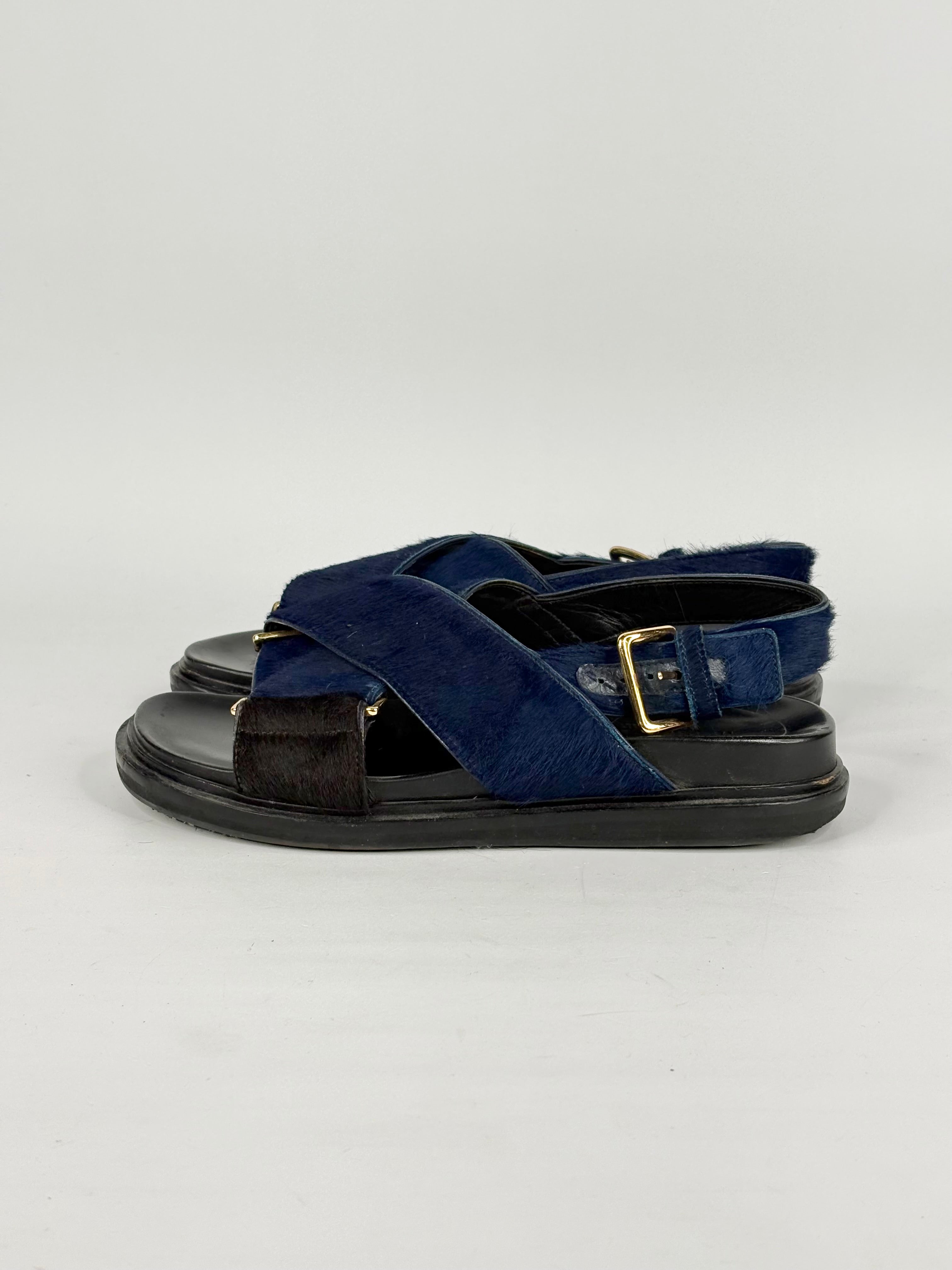 Marni Electric Blue Faux-Fur Strap 'Fussbett' Sandals - EU37
