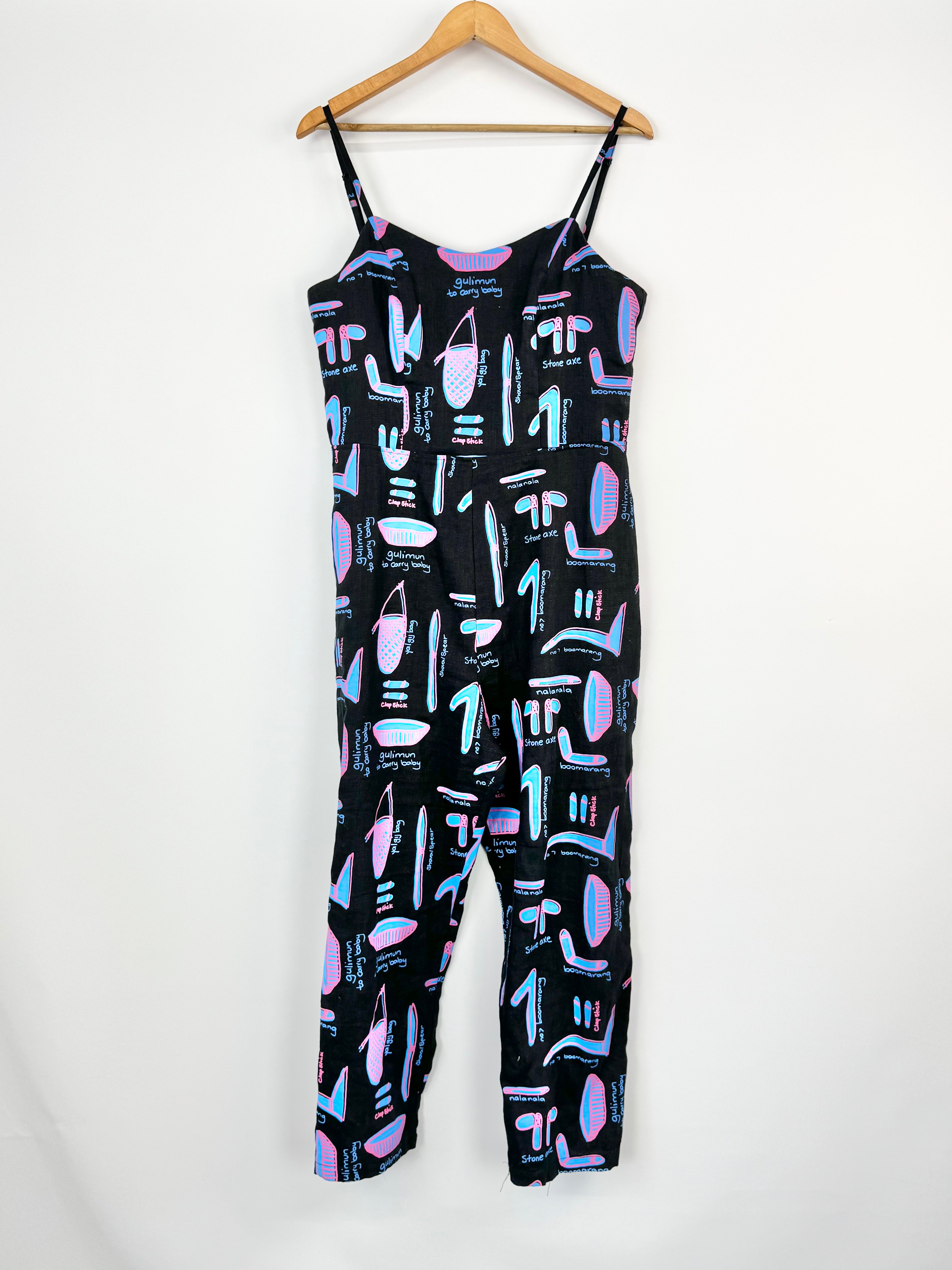MFW Magpie Goose Black 'Gulimun' Patterned Sleeveless Linen Jumpsuit - AU12