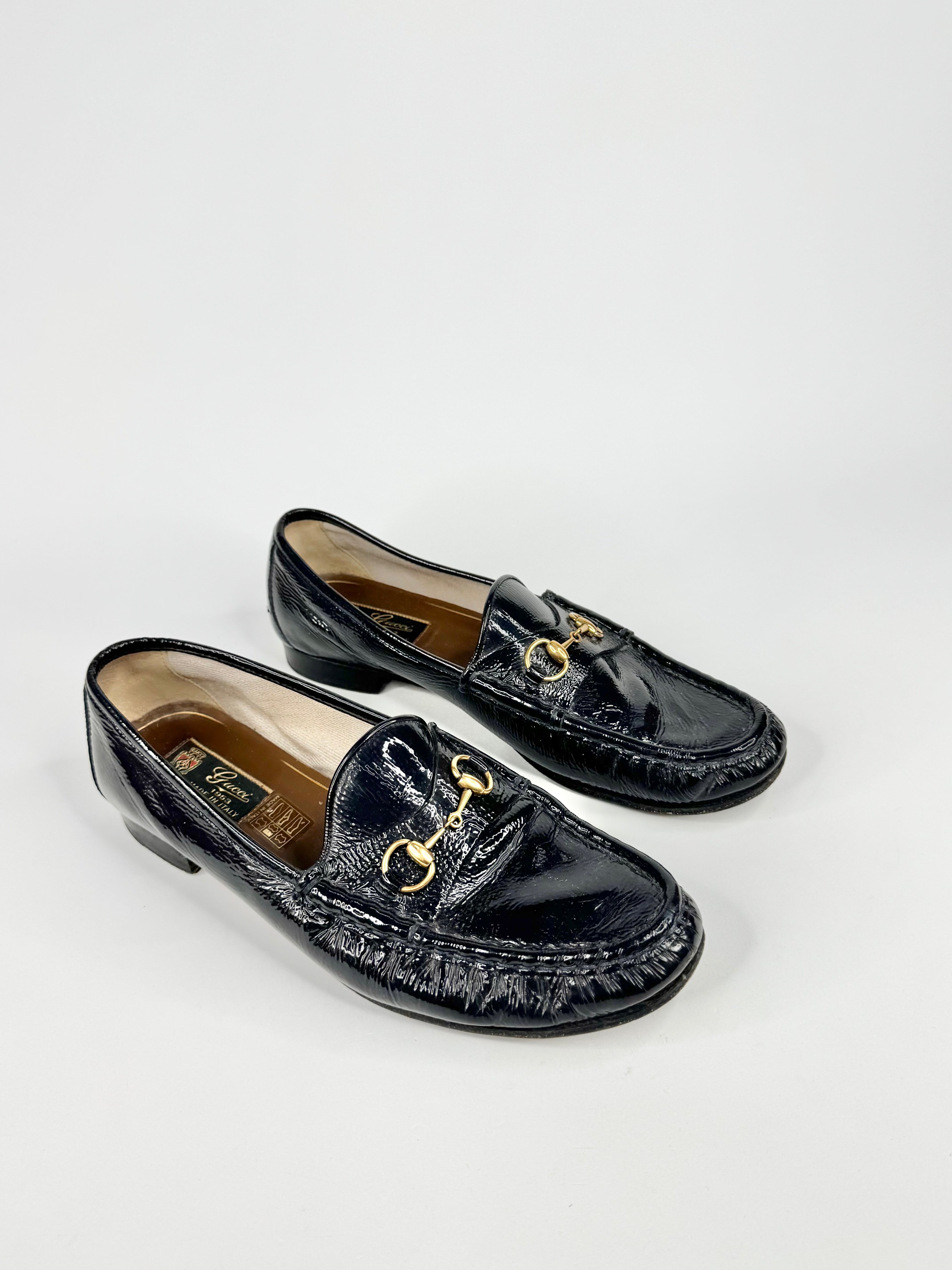 Vintage Gucci Patent Leather Horsebit Loafers - EU40.5