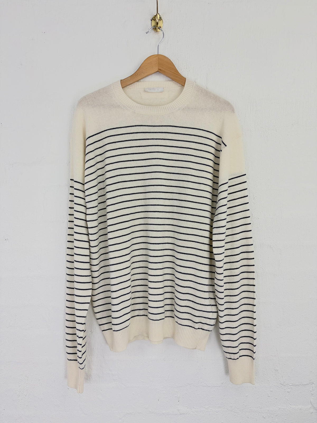 Prada 2013 Cream & Navy Striped Wool & Cashmere Sweater - 50