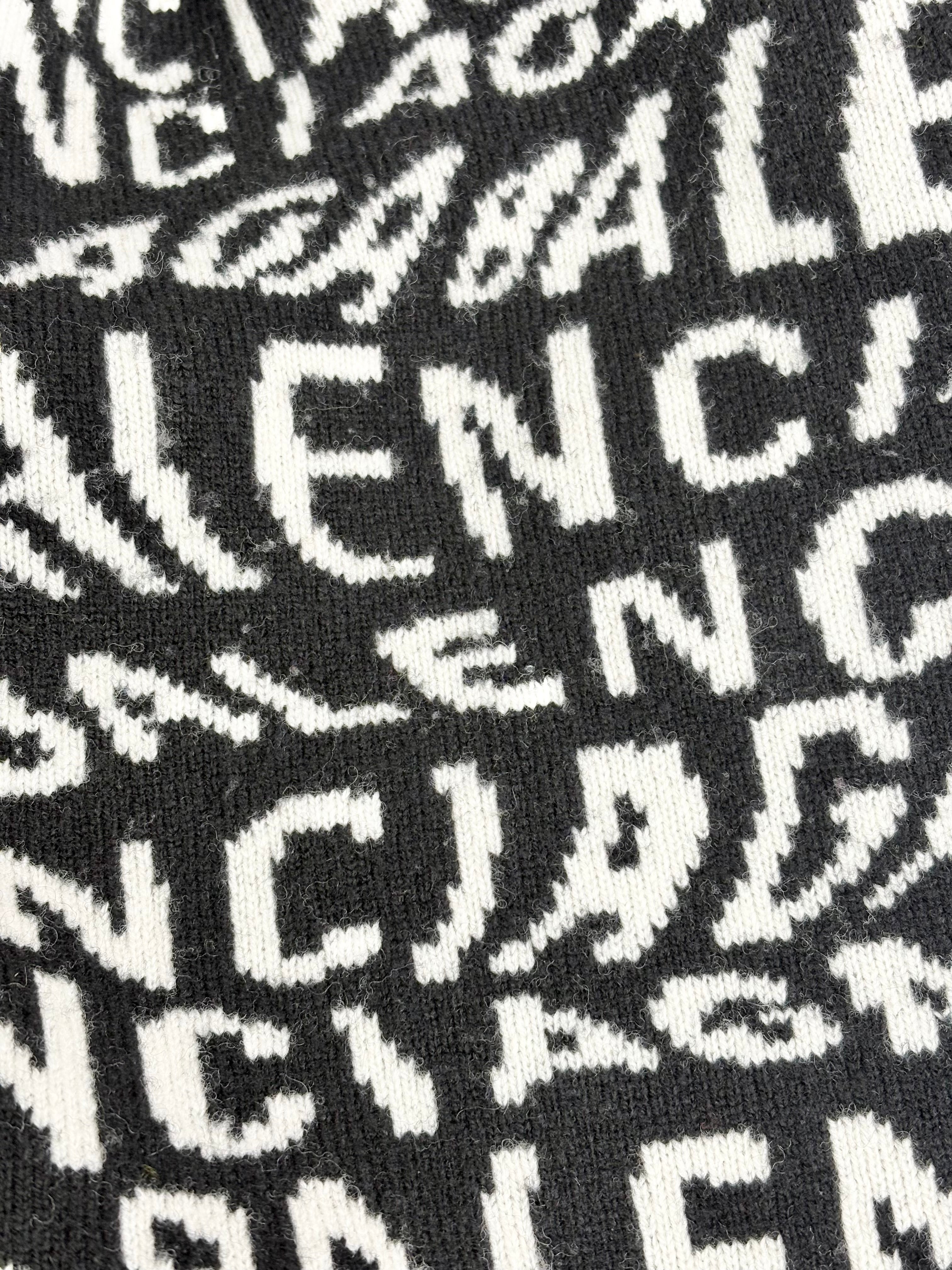 Balenciaga Black & White All-Over Print Logo Knit Turtleneck Sweater - AU8/10