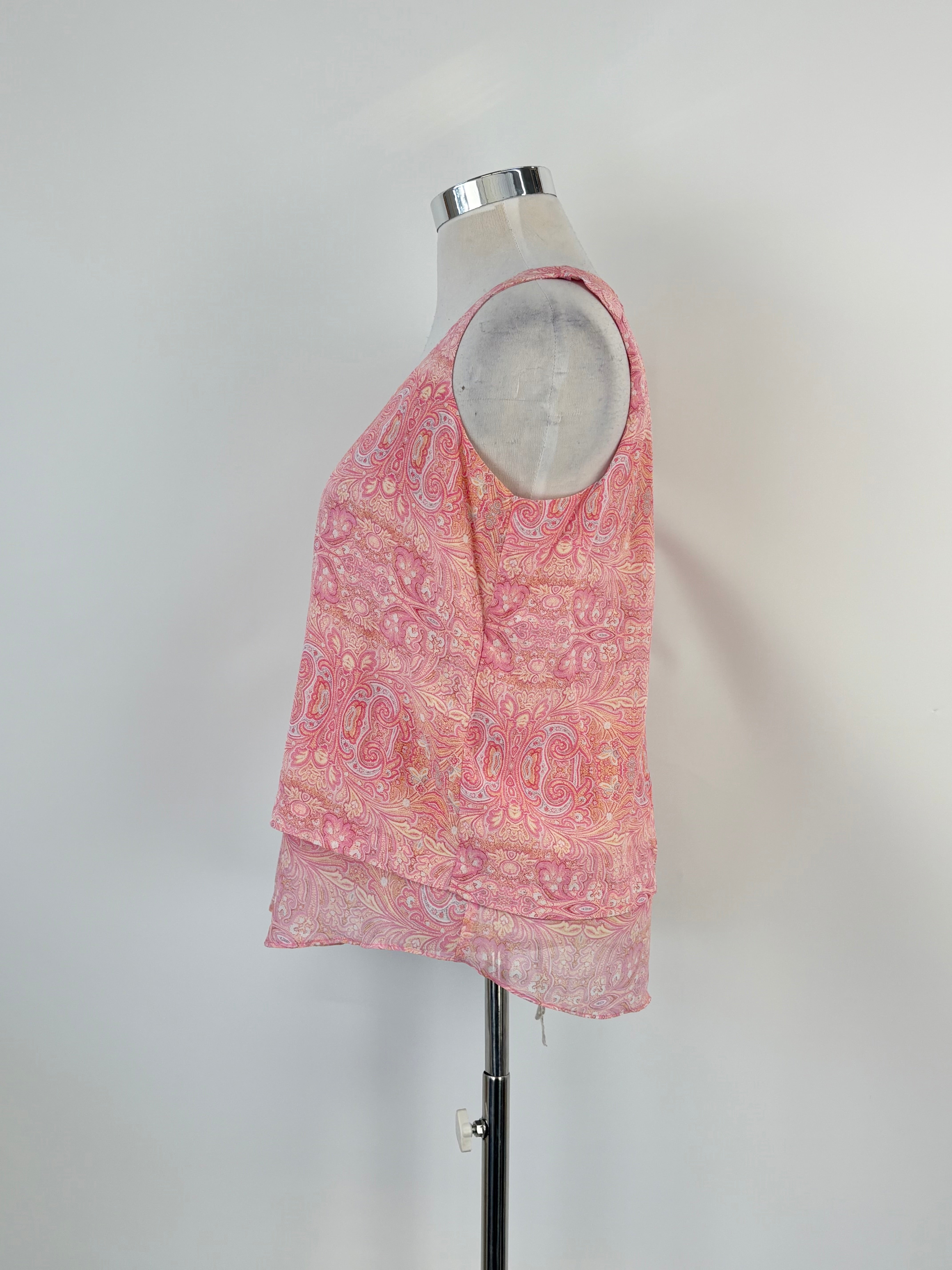 Kachel Pink Silk Paisley Georgette Sleeveless Top - AU12