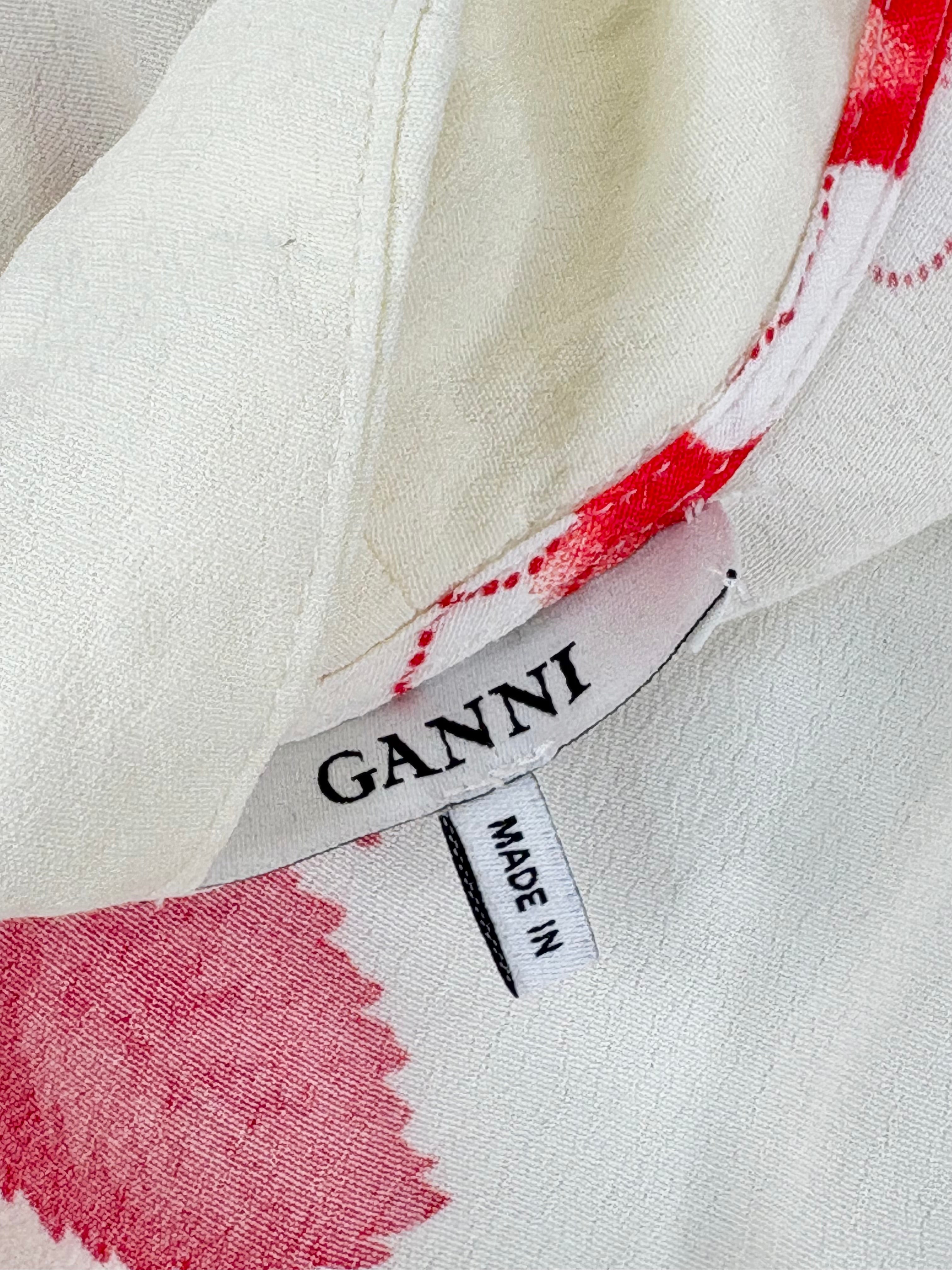 Ganni 'Harley' Crepe Cream & Red Floral Wrap Dress - AU8