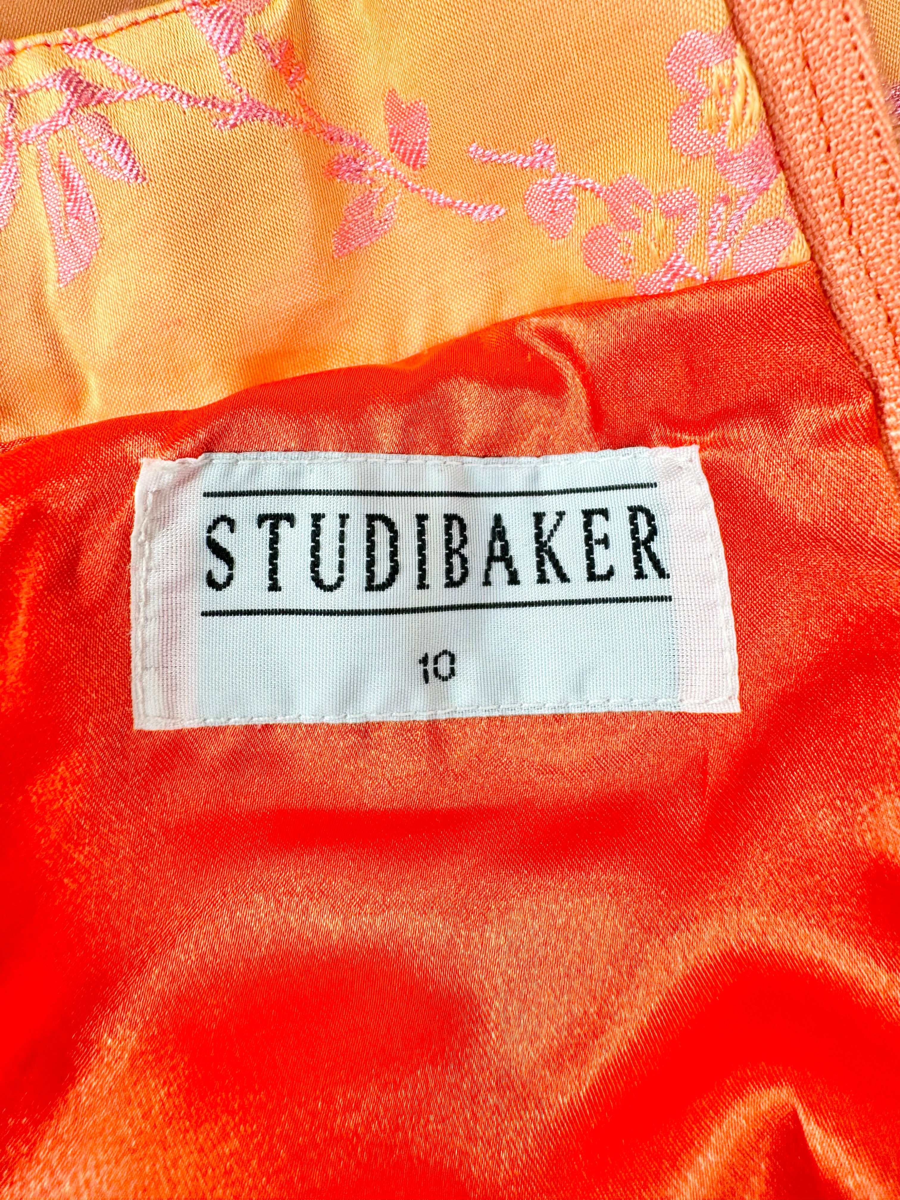Vintage Studibaker Sunset Orange & Pink Floral Sleeveless Dress - AU6/8