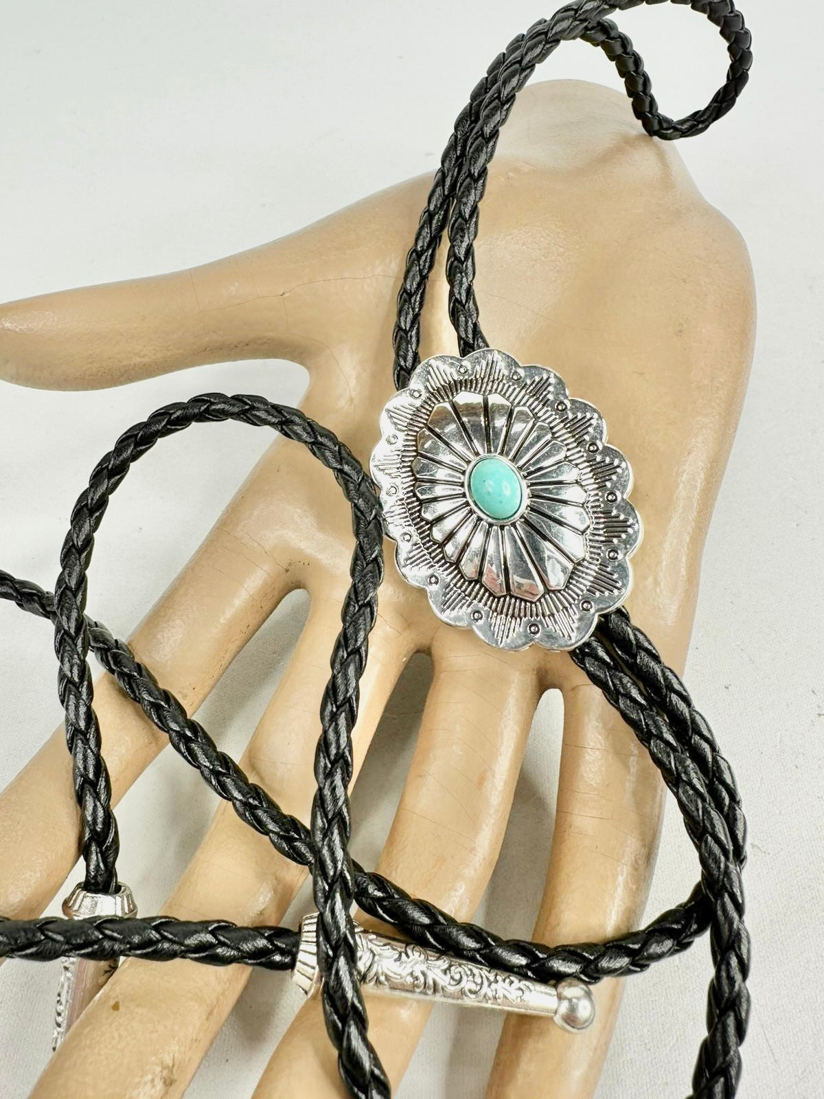 MFW Faux Leather and Silver Bolo Tie