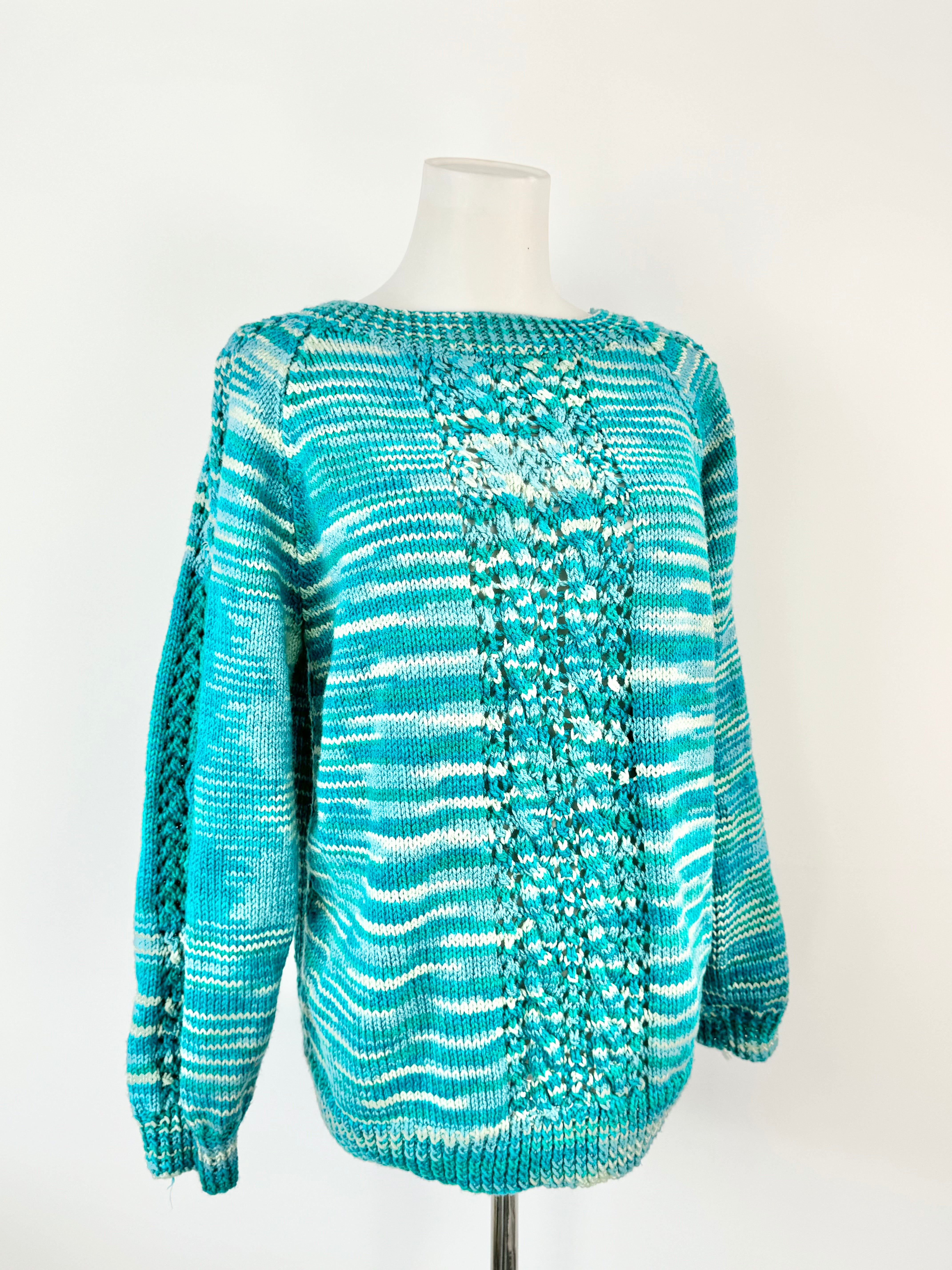 Hand Made Blue Acrylic Puff Sleeve Jumper - AU8/10