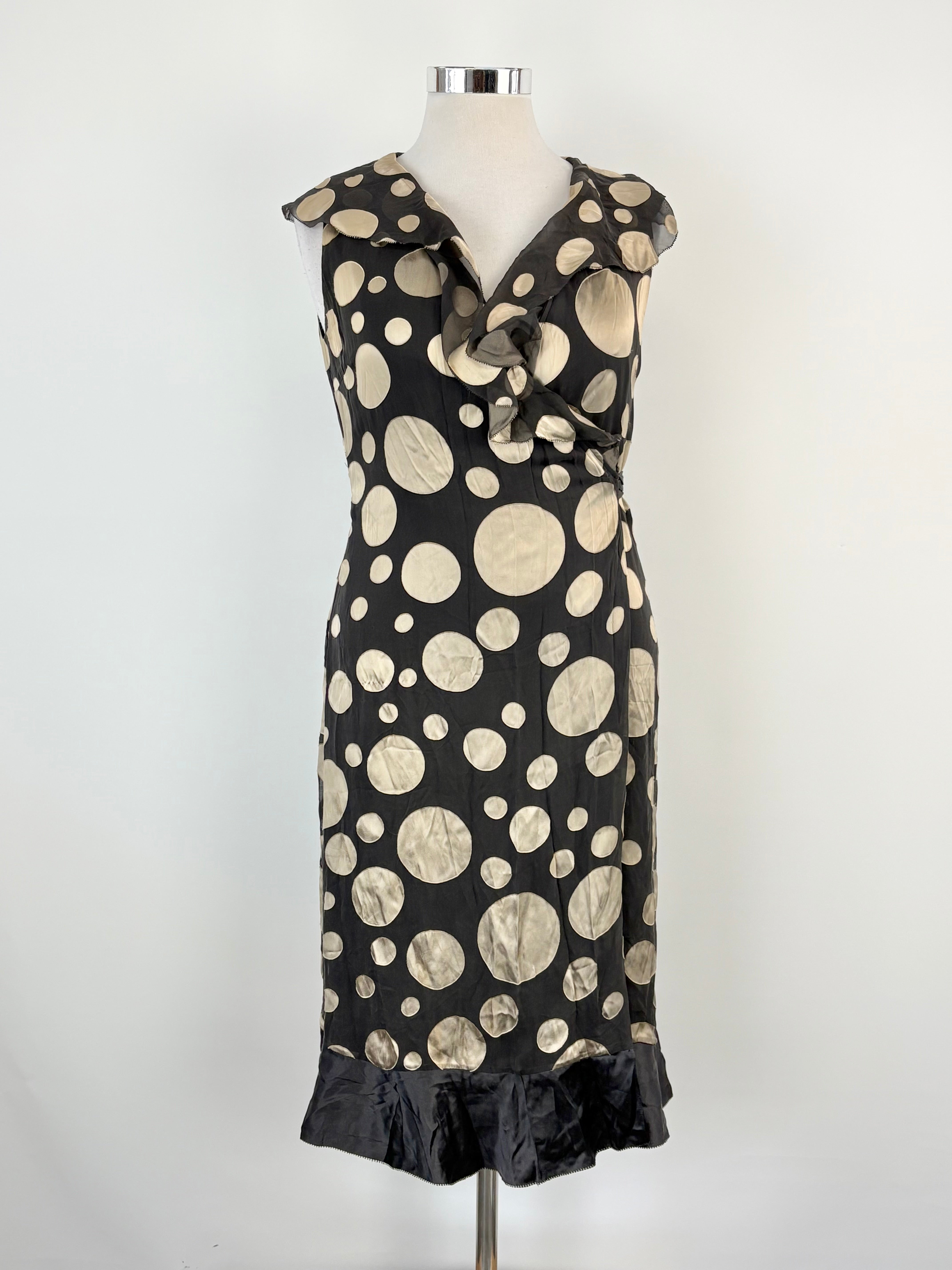 Hobbs Black & Gold Circles Sheer Wrap Dress - AU12