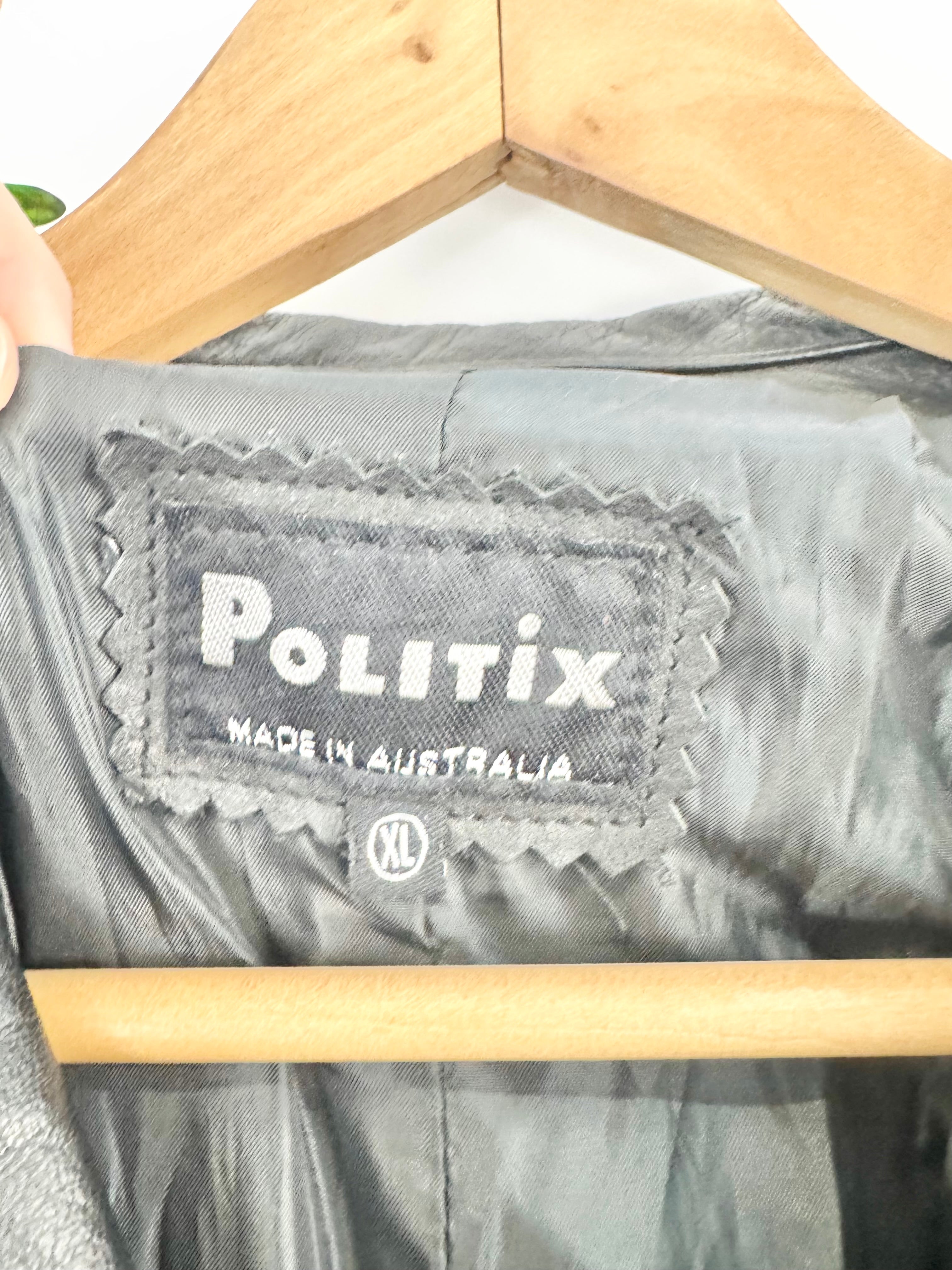 Politix Black Slim Fit Leather Jacket - XL