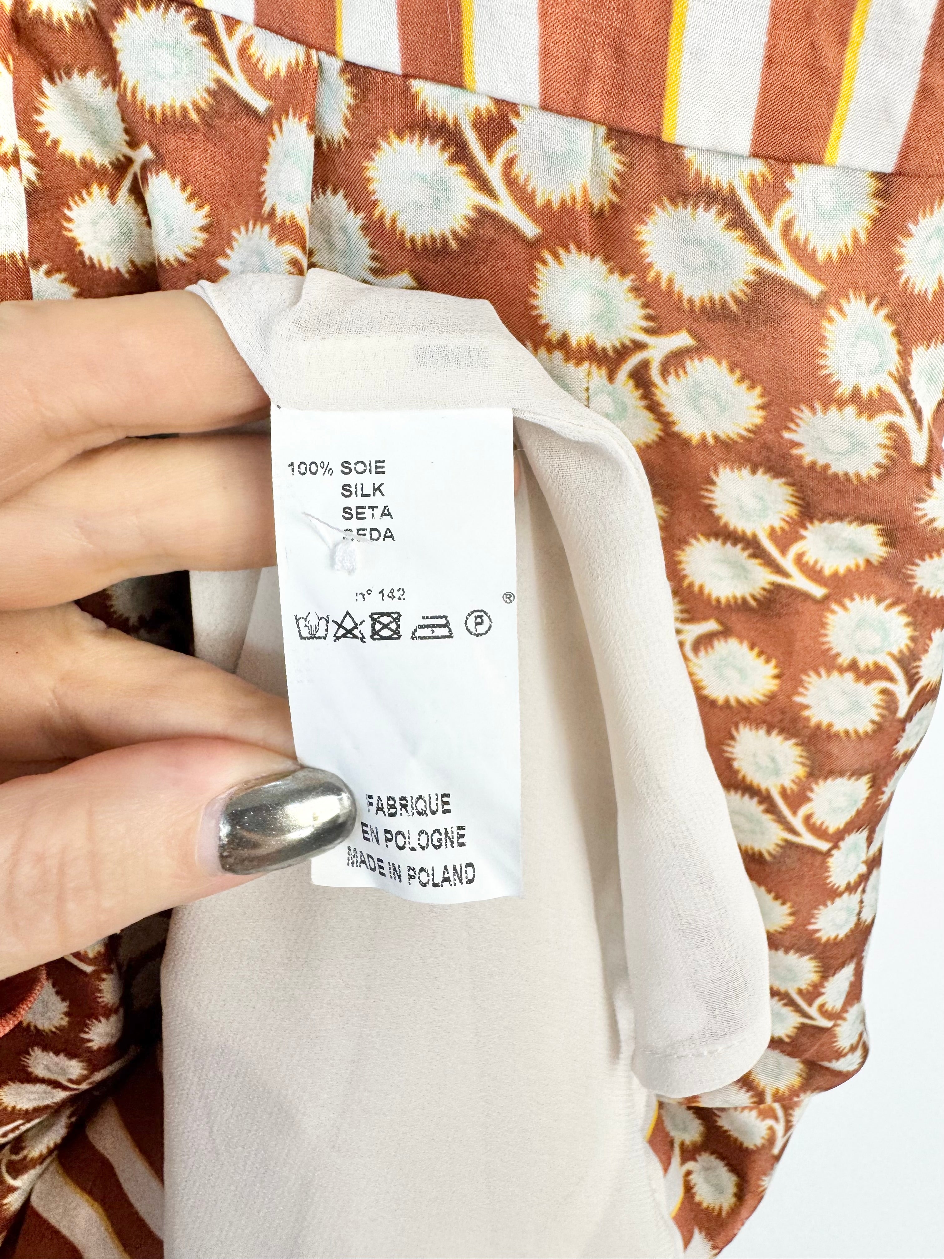 Cacharel Caramel & Vanilla Silk Floral & Striped Dress - AU8/10