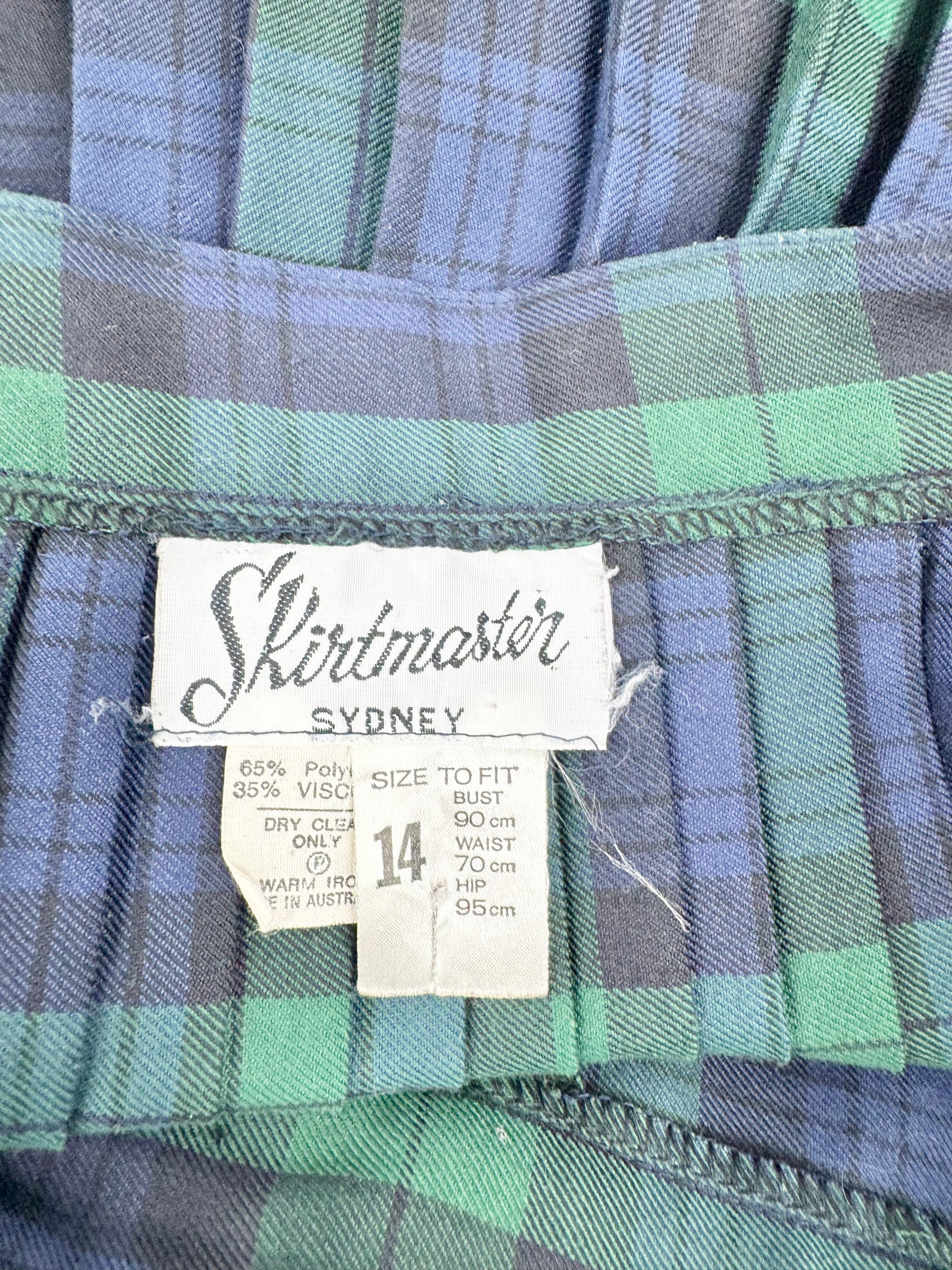 Vintage Skirtmaster Green & Blue Plaid Waist Pleated Skirt - AU14