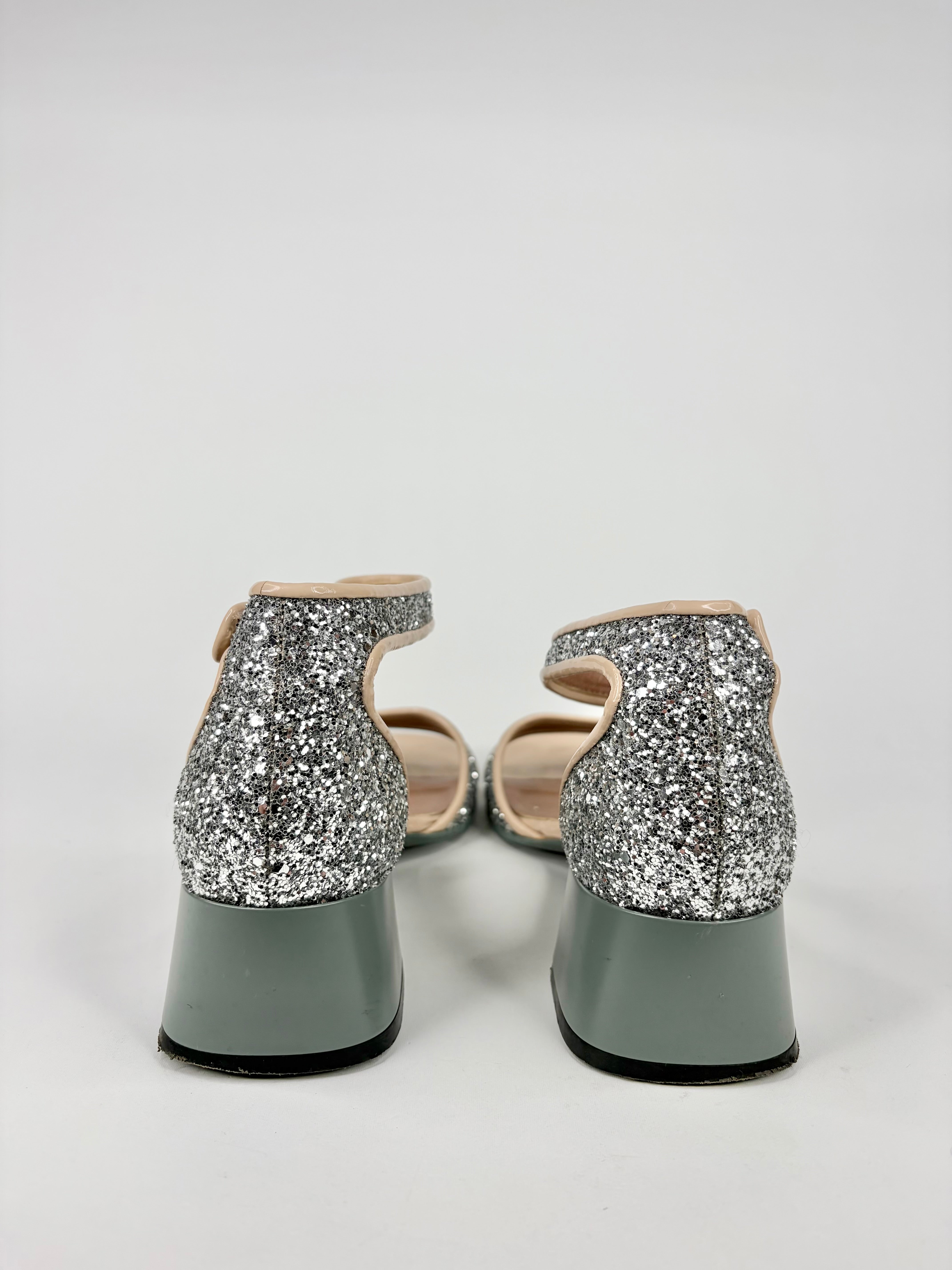 Marni Silver Glitter Open Toe Heels - EU39