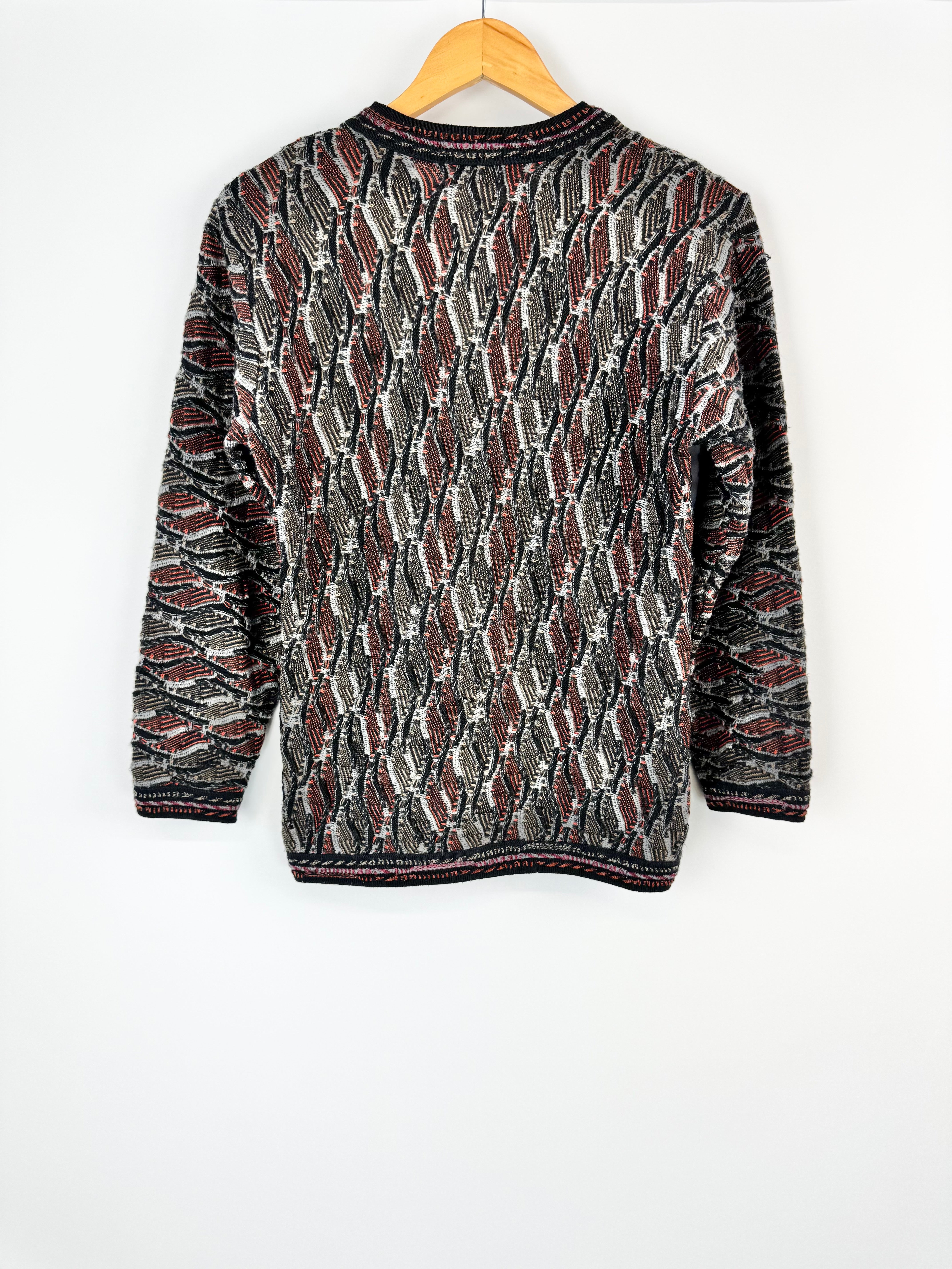 Aklanda Vintage Black & Red 3D Knit Cardigan - M