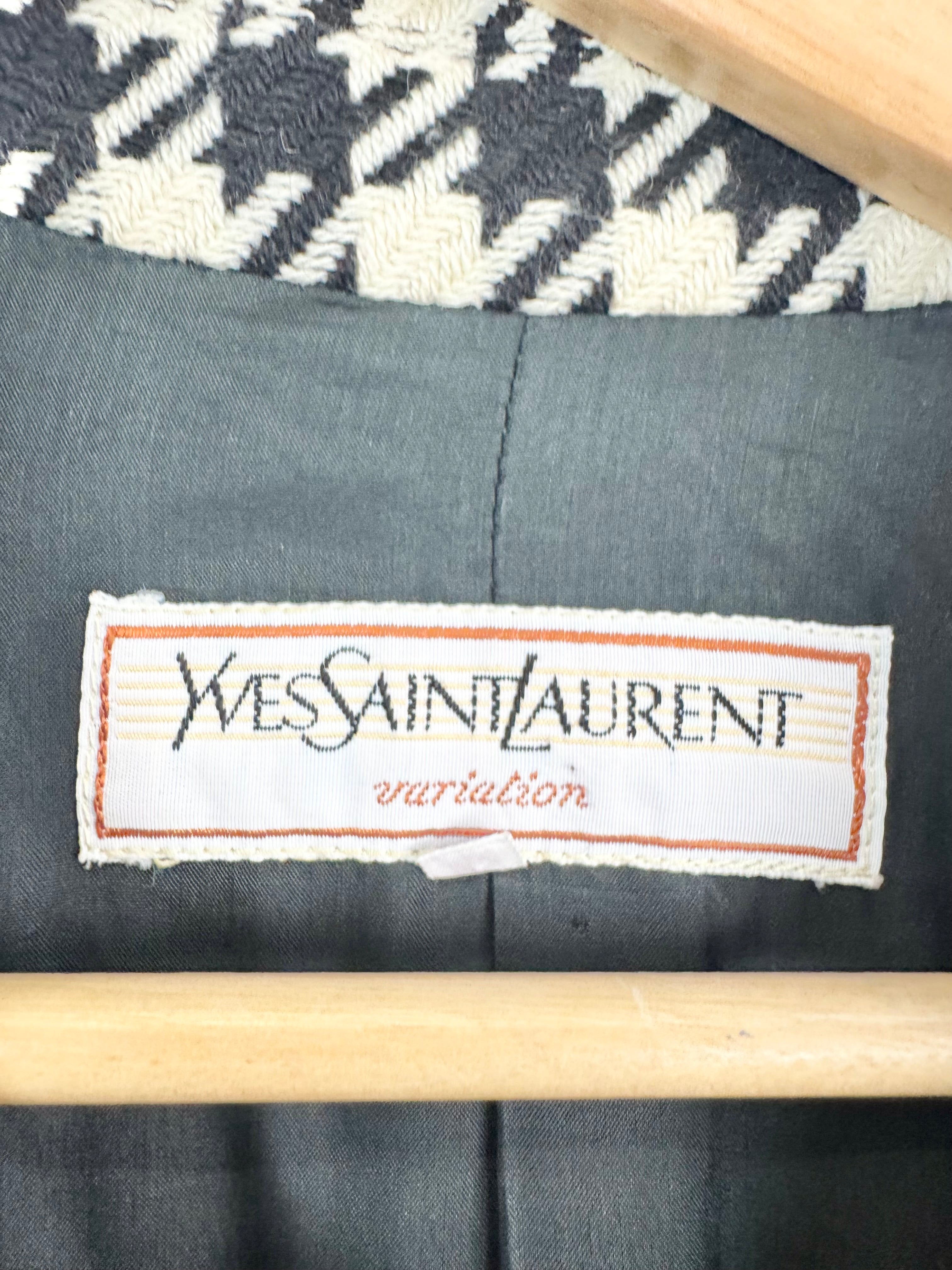 Vintage 90s Yves Saint Laurent Variation Black & White Houndstooth Double-Breasted Jacket - AU10