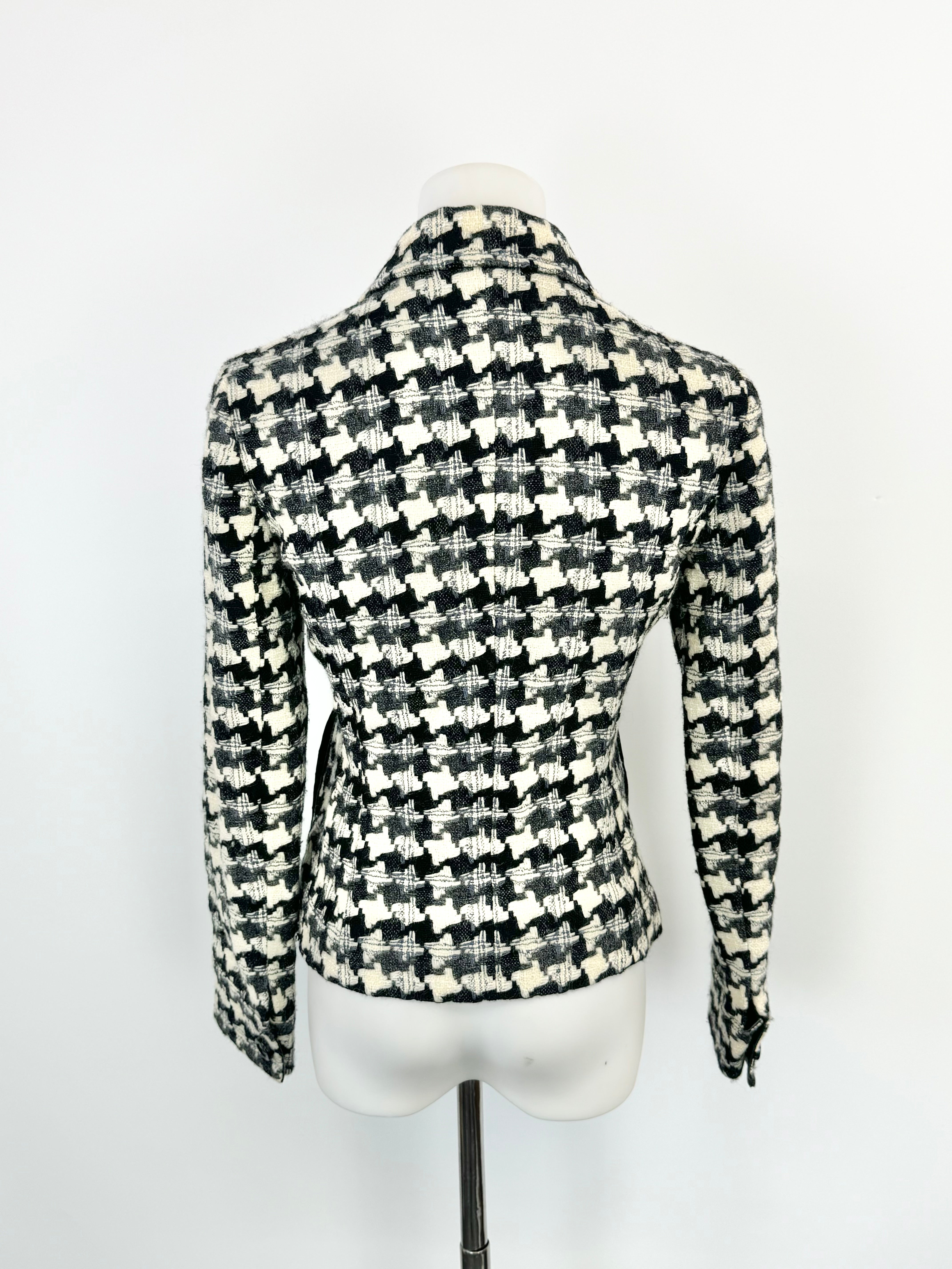 Fragile Black & Cream Wool Woven Houndstooth Pattern Jacket - AU8/10