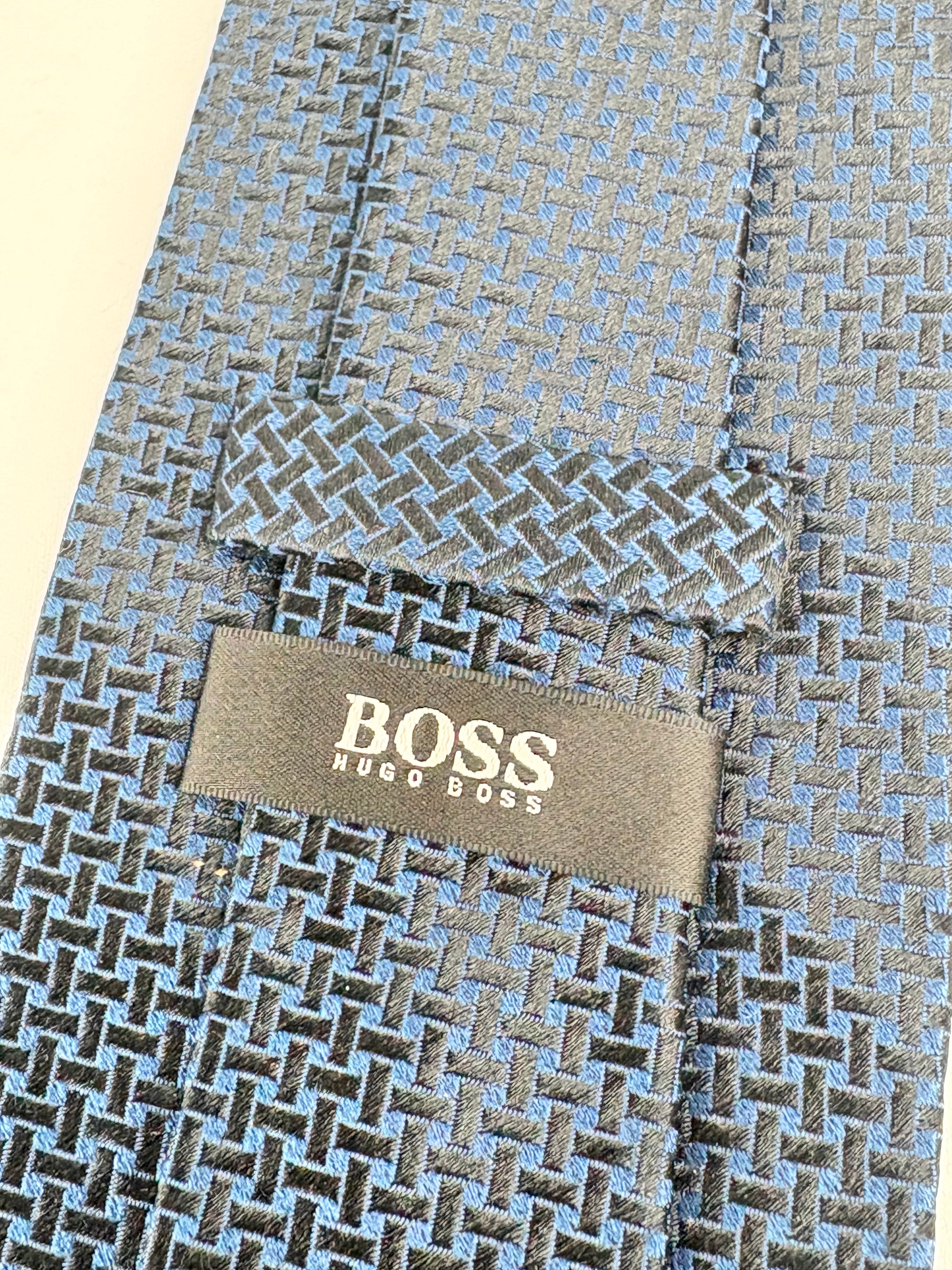 Boss Hugo Boss Midnight Blue & Black Criss-Cross Pattern Silk Tie