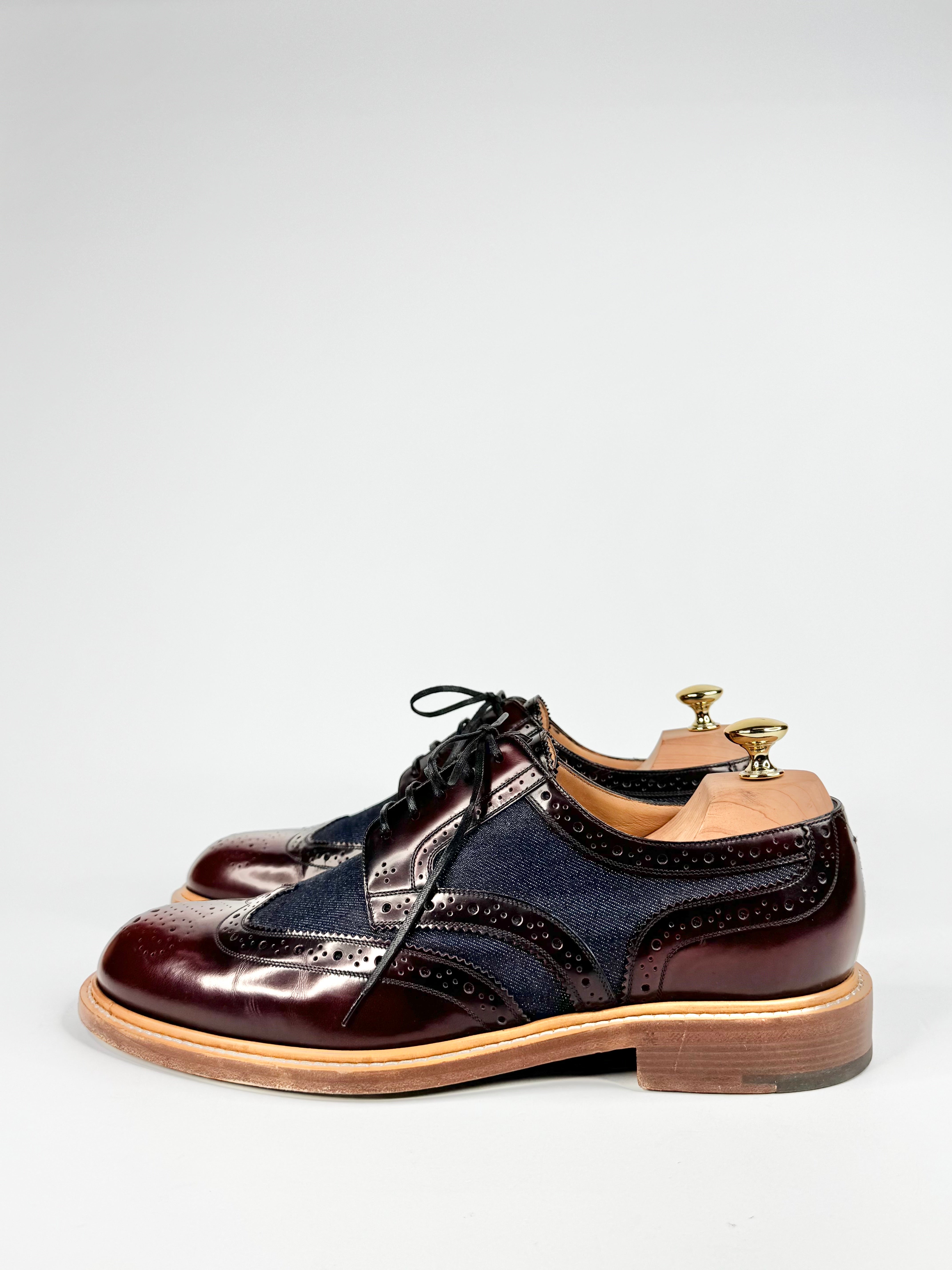 Louis Vuitton 'Voltaire' Denim & Burgundy Leather Derby Shoes - EU43