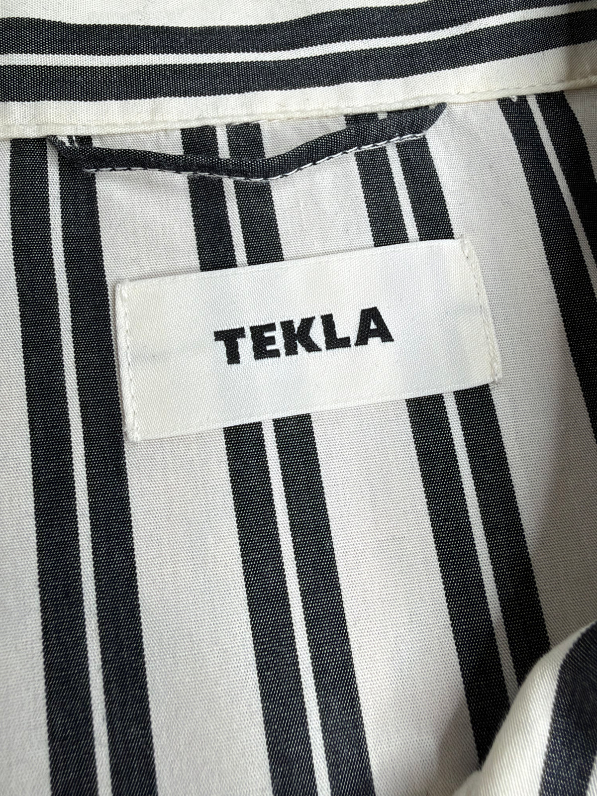 Tekla White And Grey Striped Organic Cotton Shirt - L