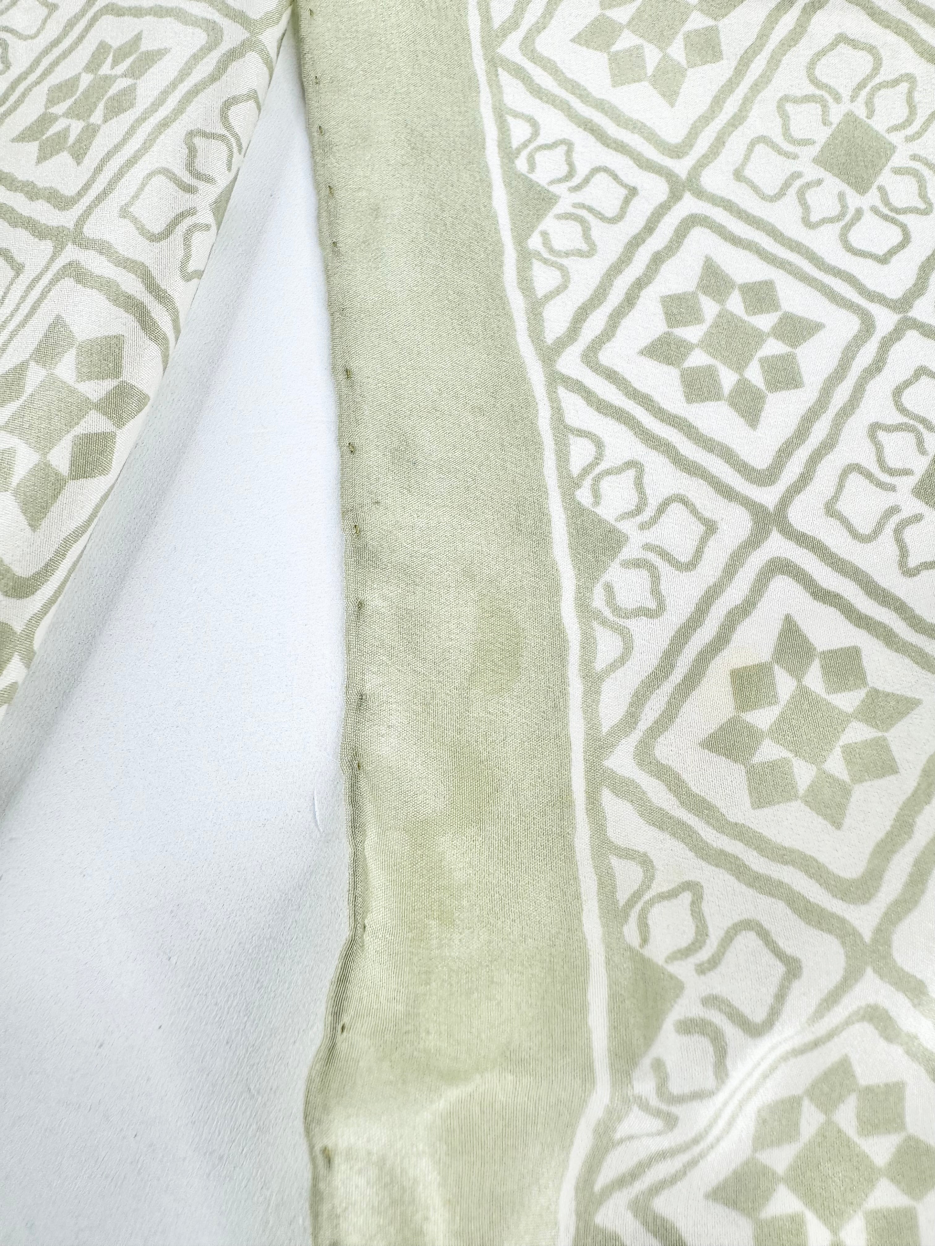 Vintage Jaeger Made Hand Rolled Long Cream & Green Silk Scarf