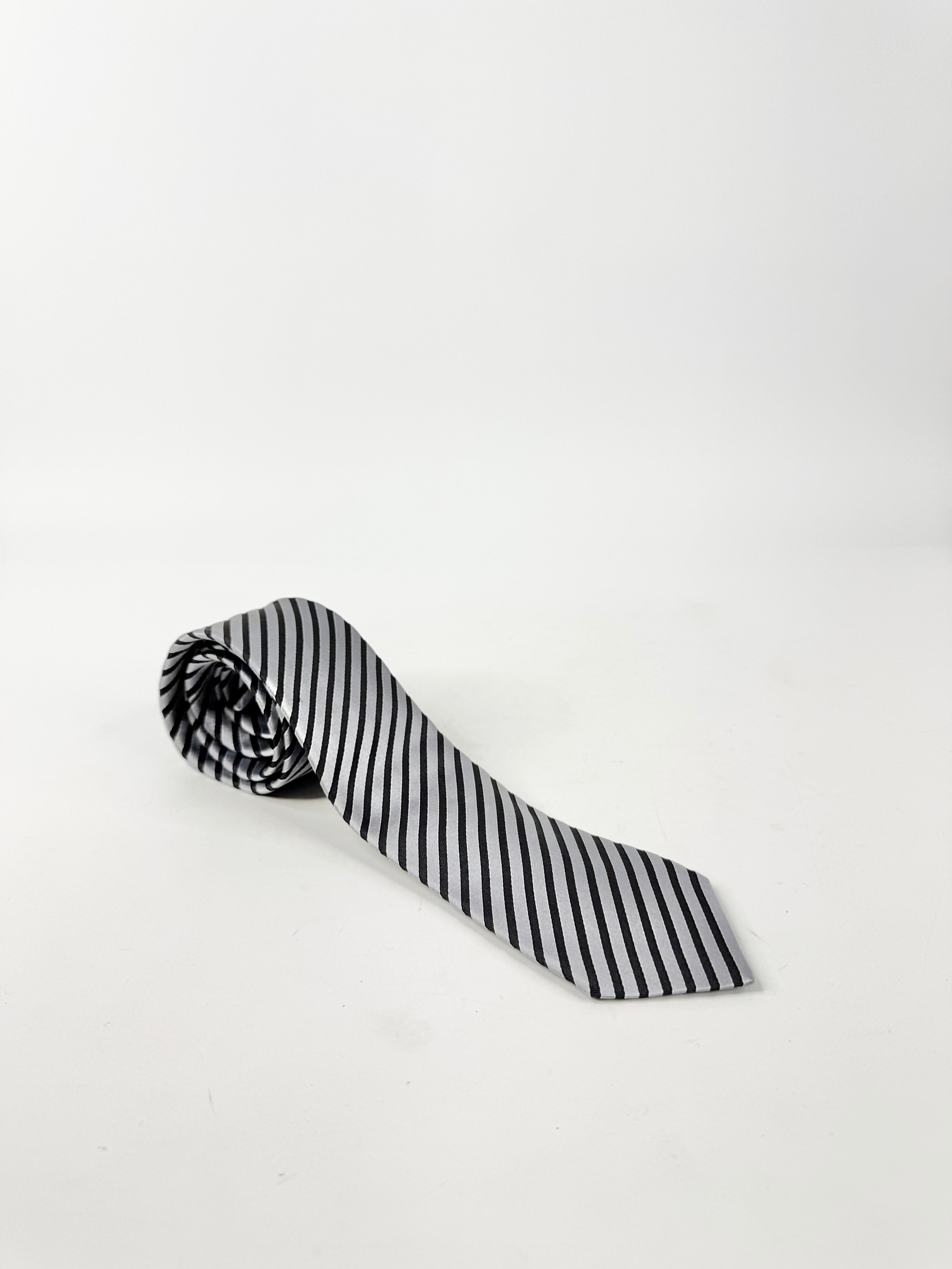 Emporio Armani Silver & Black Striped Tie