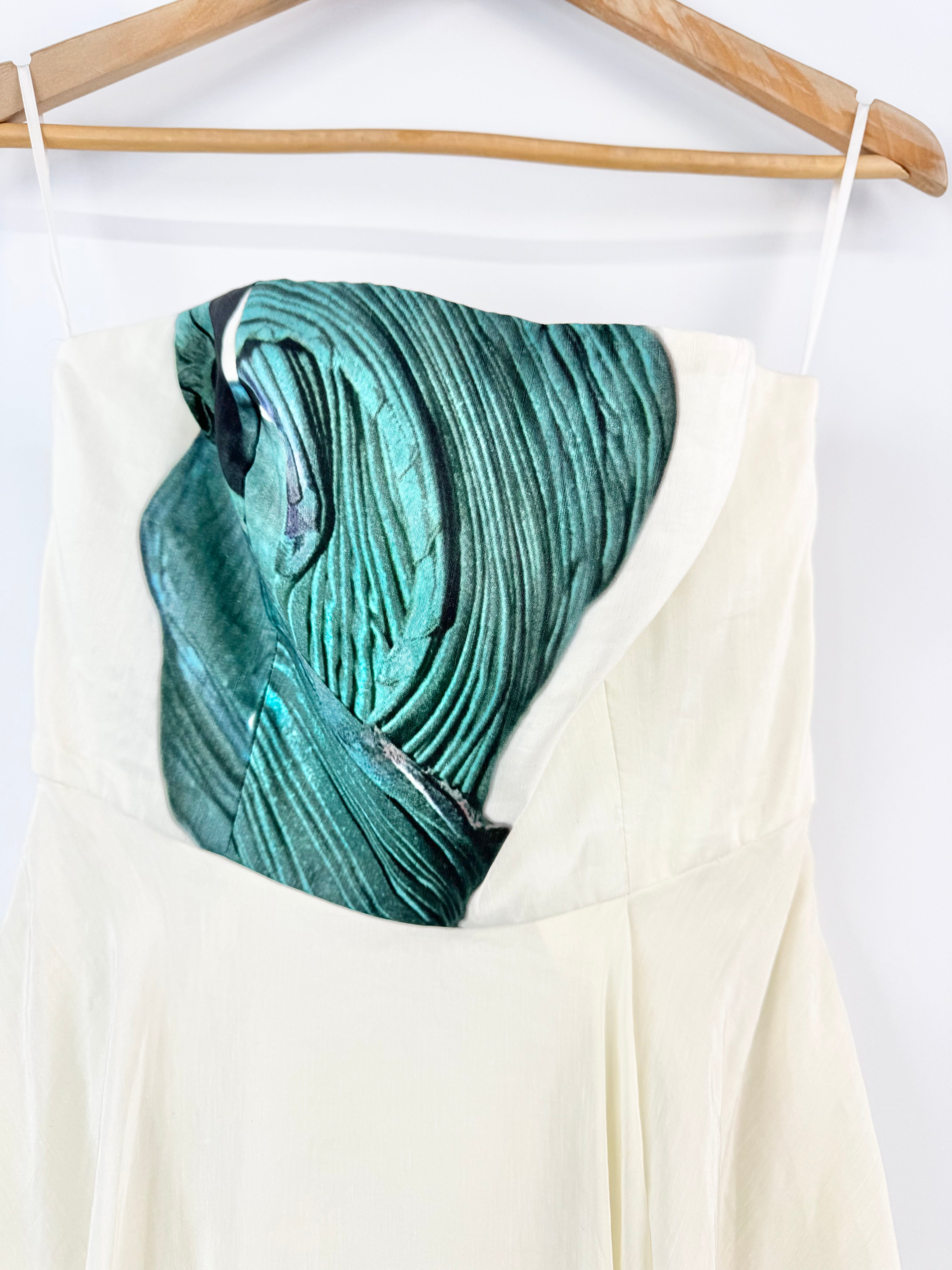 Tibi Off White and Holographic Teal Patterned Strapless Dress - AU6