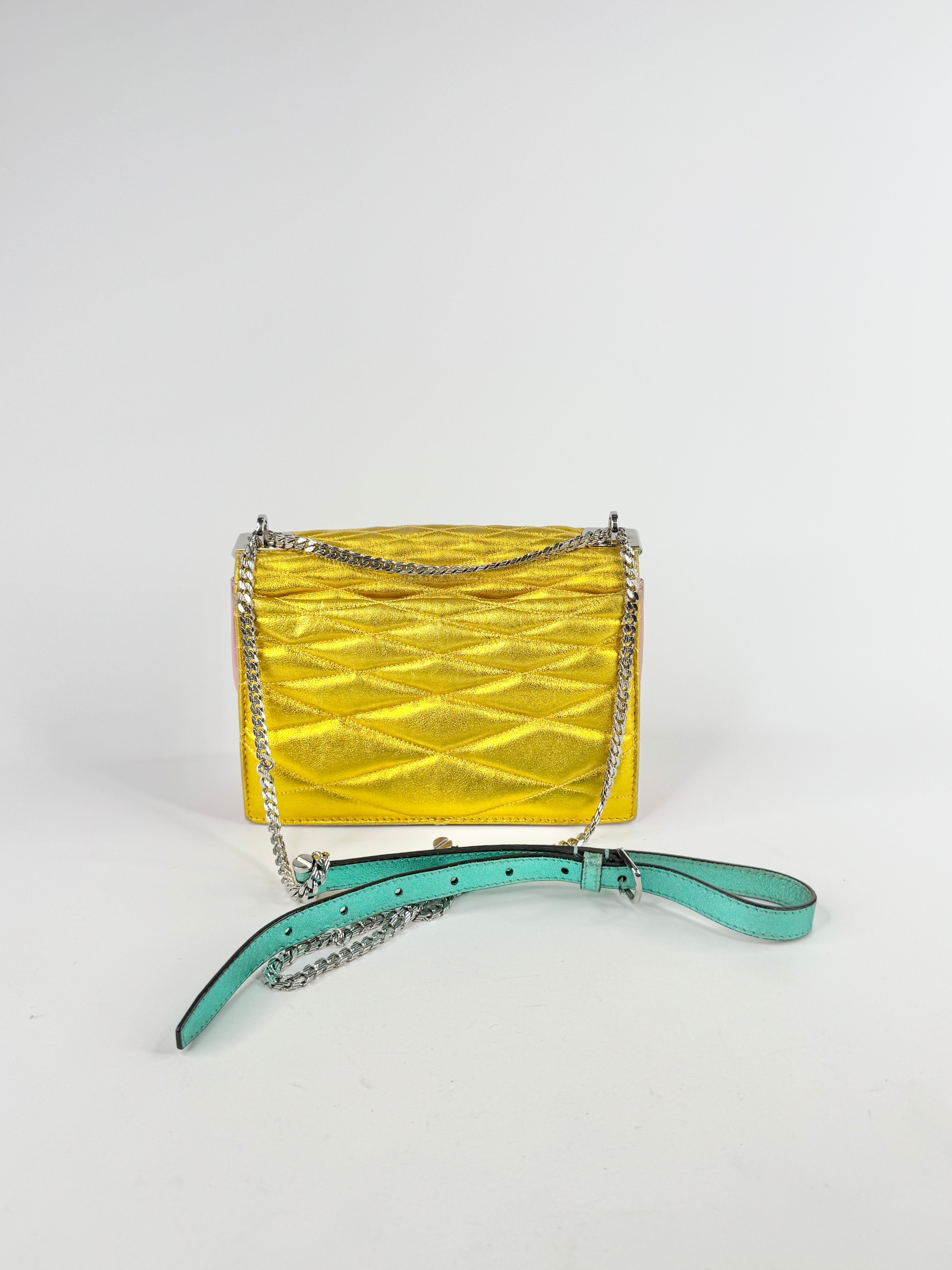 Bally Metallic Gold Crystal Studded Leather Shoulder Bag