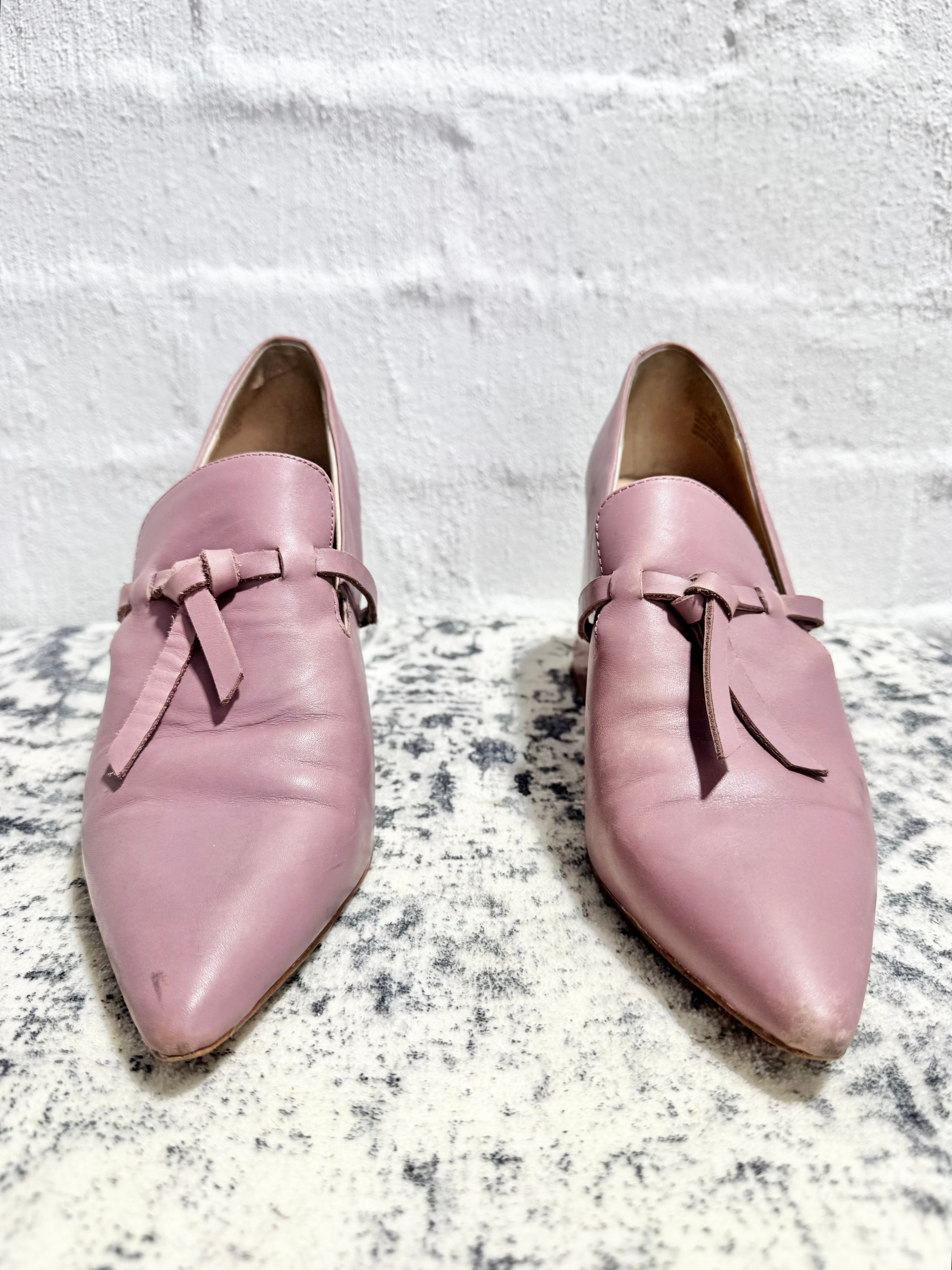 Mi Piaci Dusty Pink Leather Pointed Toe Block Heel Pumps - EU39