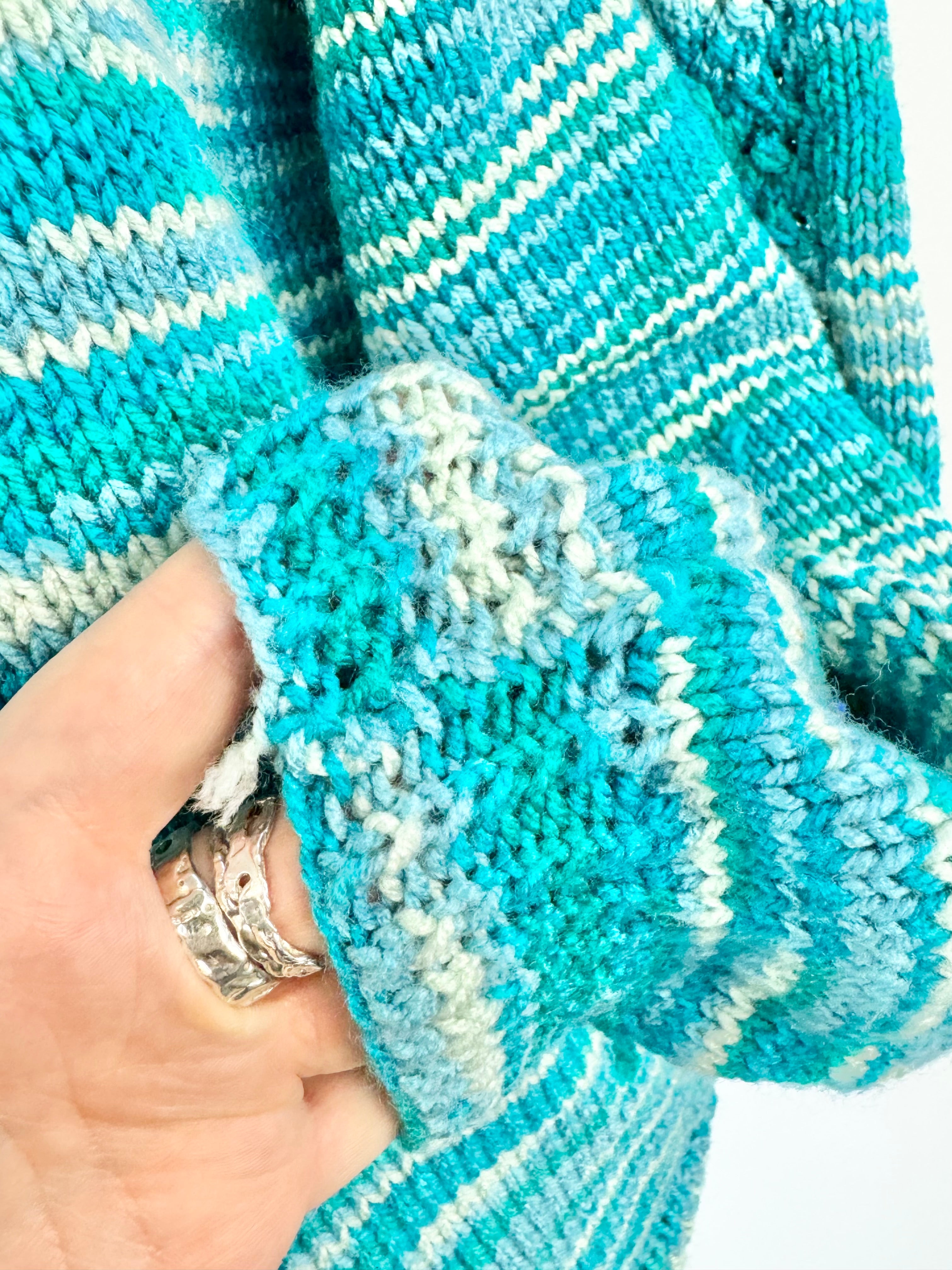 Hand Made Blue Acrylic Puff Sleeve Jumper - AU8/10