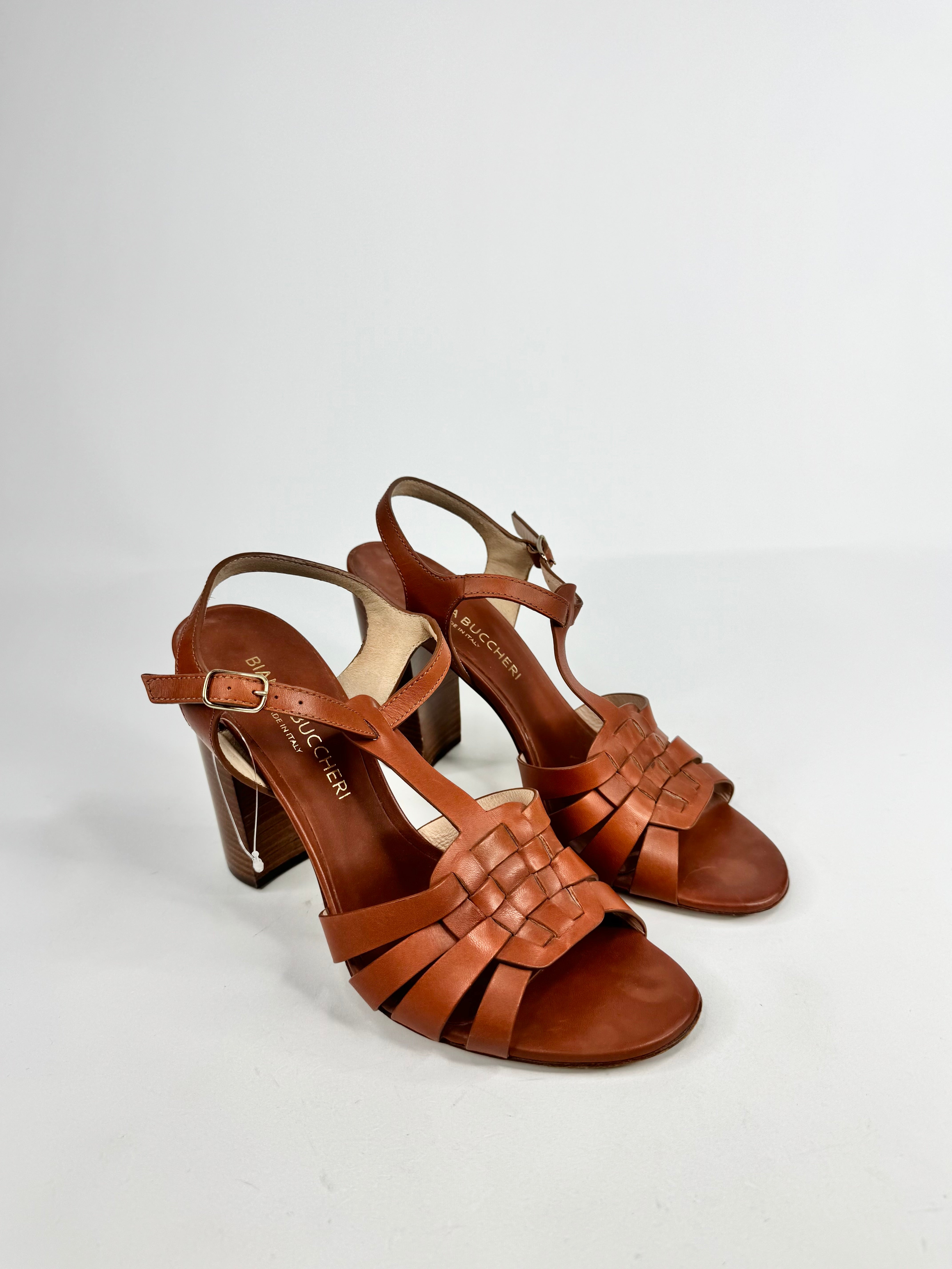 Bianca Buccheri Deep Tan Peep Toe Woven Heels - EU40