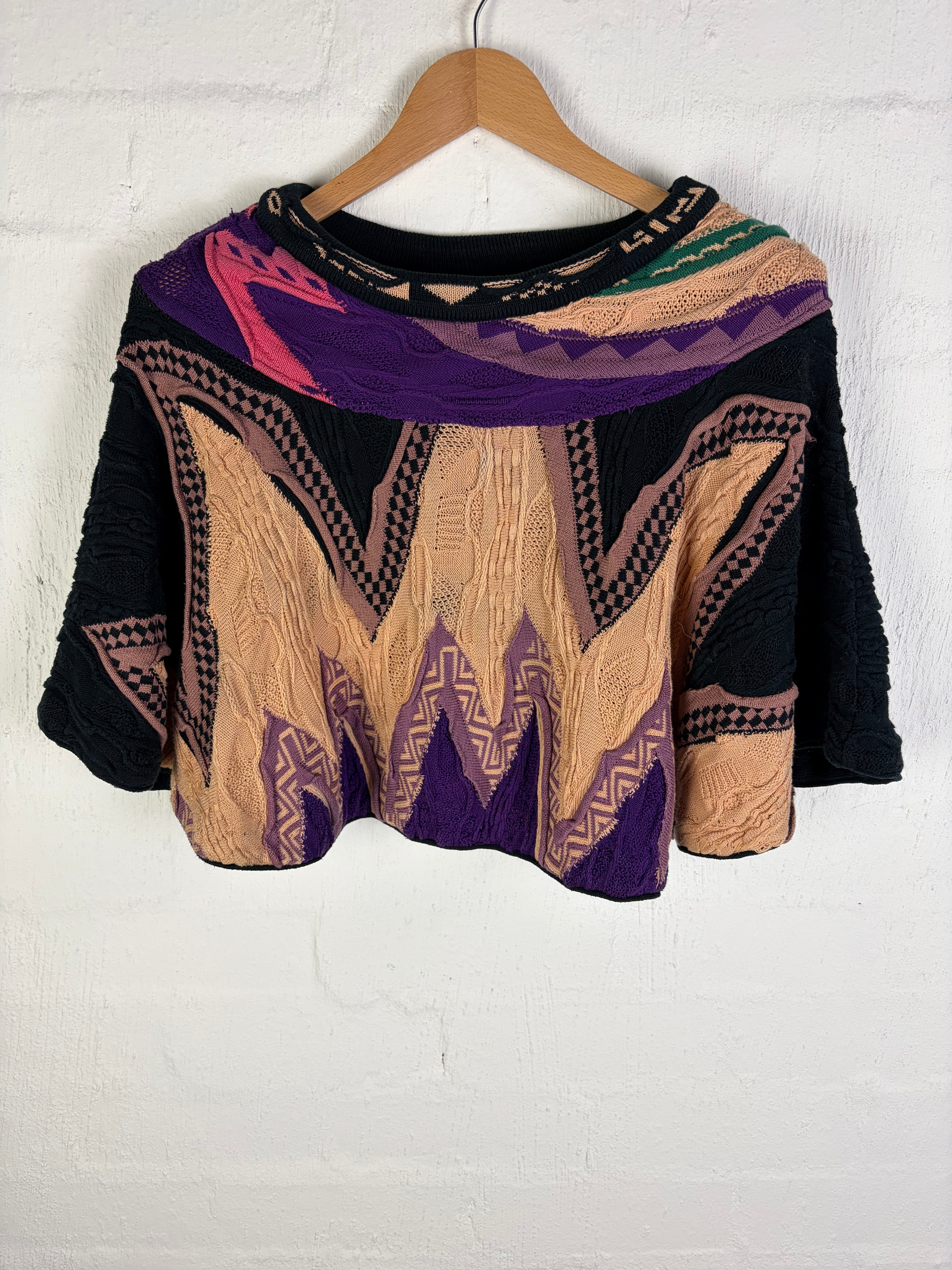 Vintage Coogi Taupe, Purple Cream & Black 3D Poncho - AU12/14