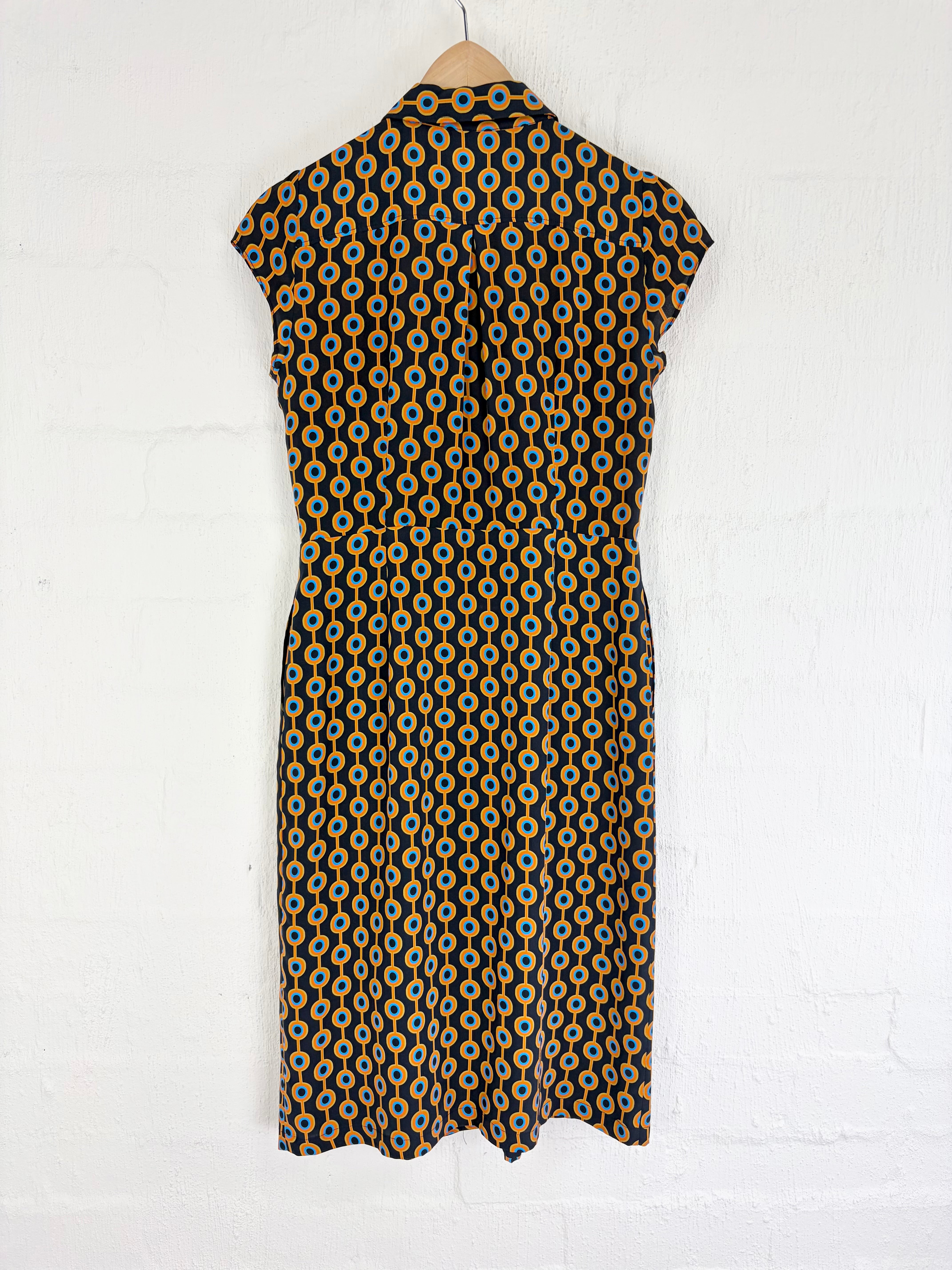 Anna Thomas Black Mod Patterned Silk Dress - AU6/8