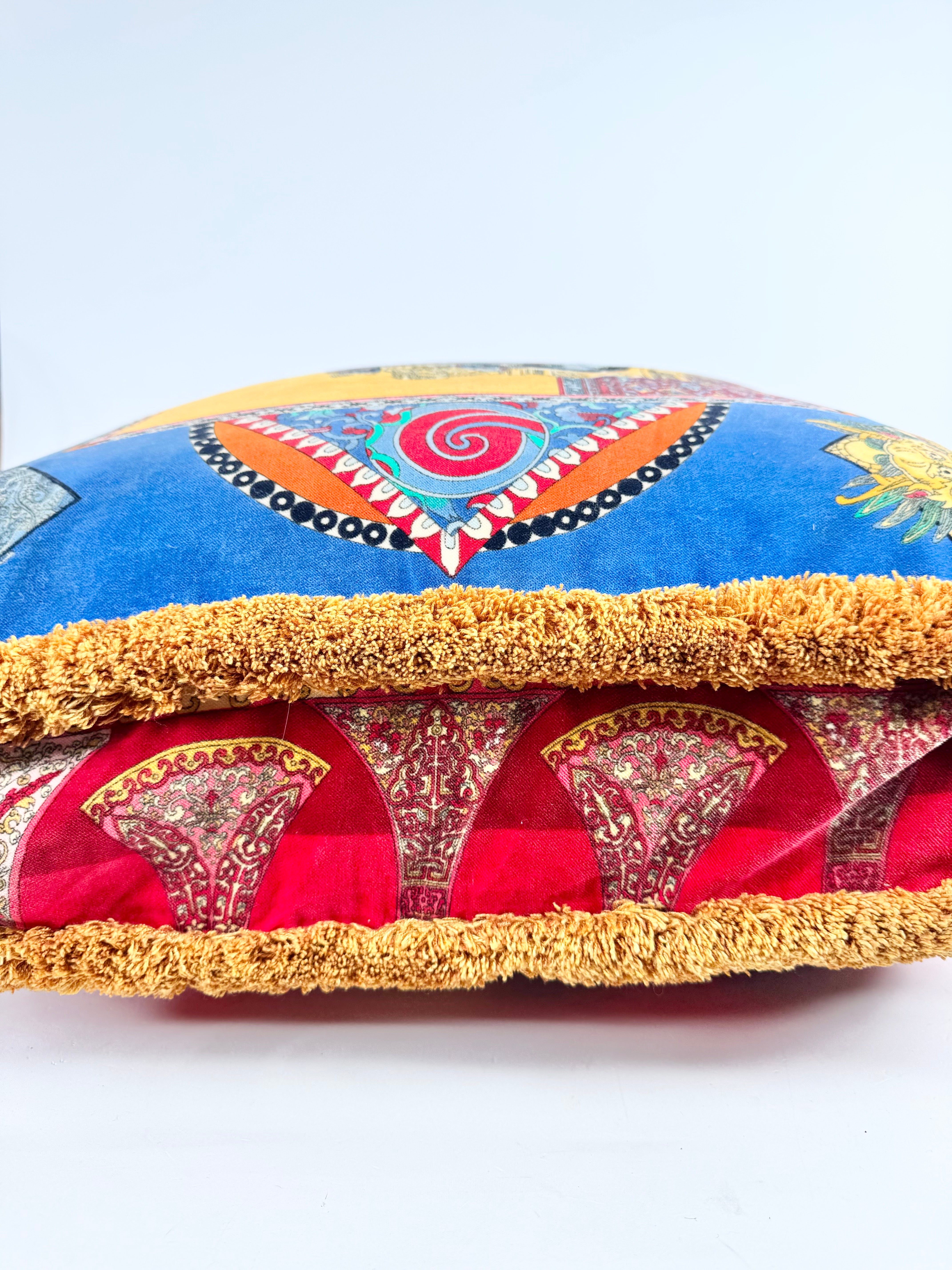Versace Reversible Red & Blue Emperor Qianlong Velvet Cushion