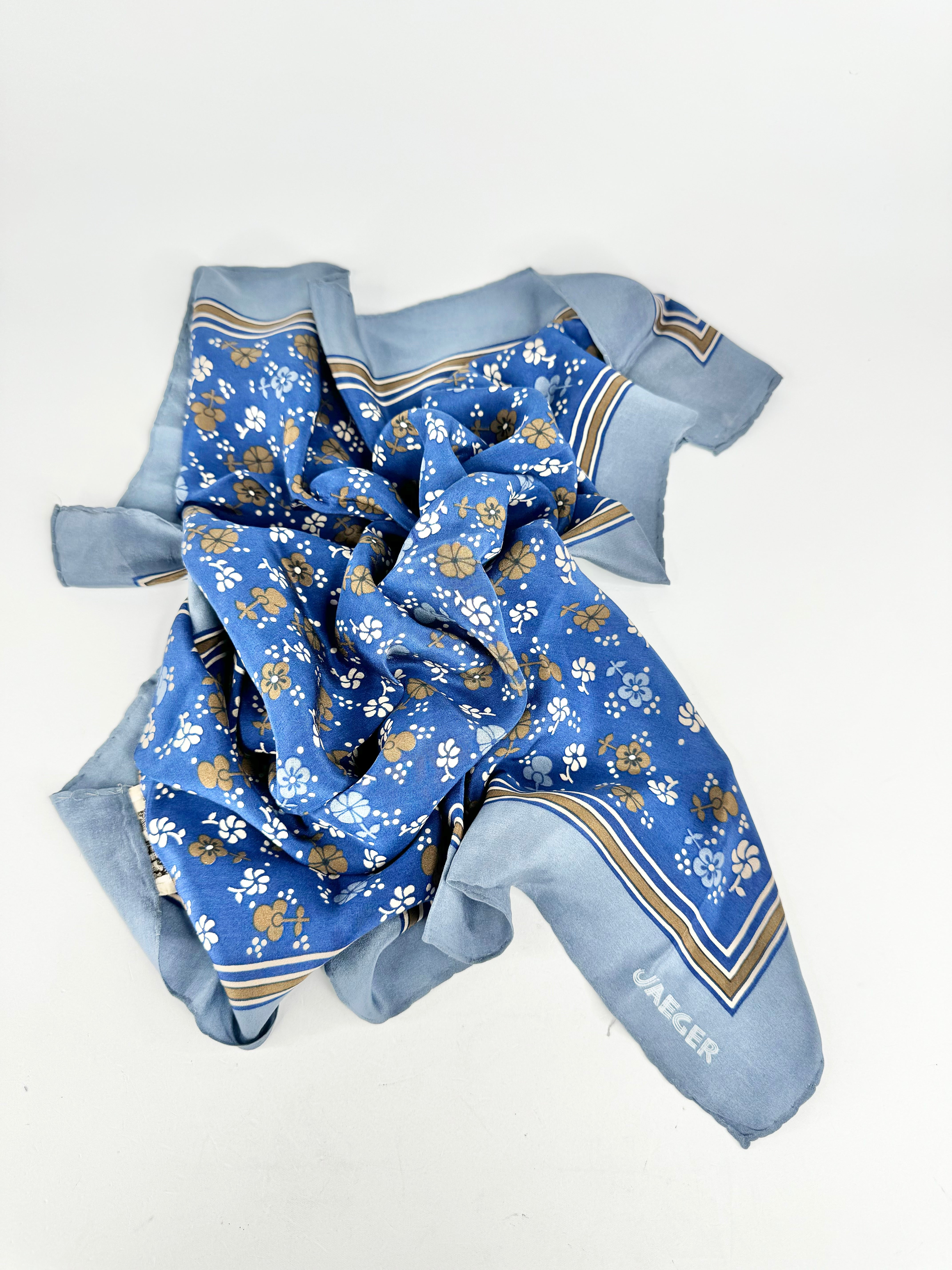 Jaeger London Blue Floral Silk Scarf