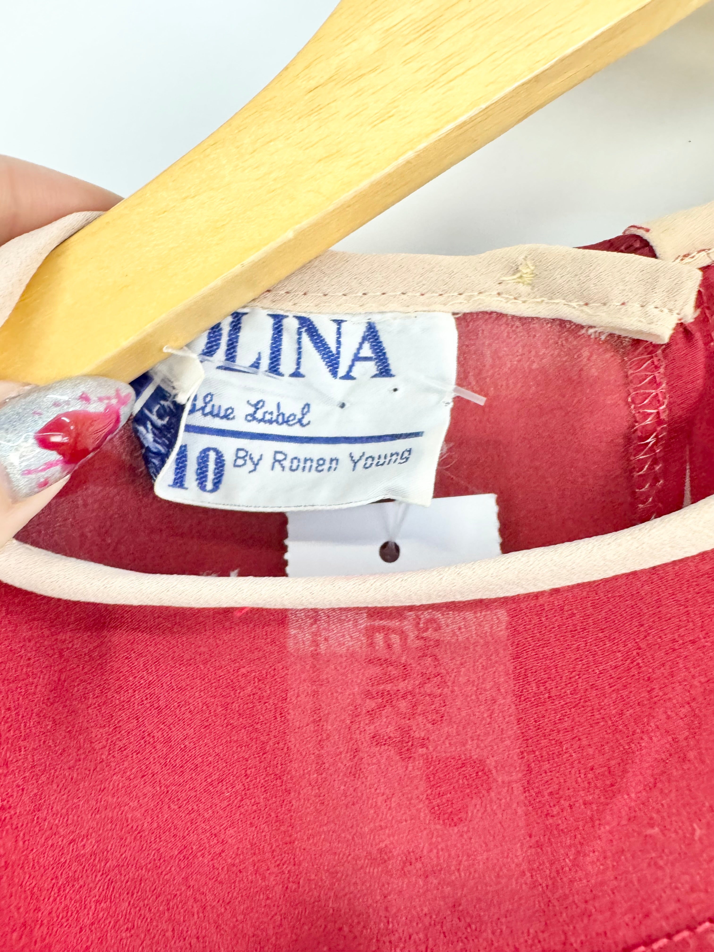 Vintage 80s Dolina Red Long Sleeve Maxi Dress - AU10