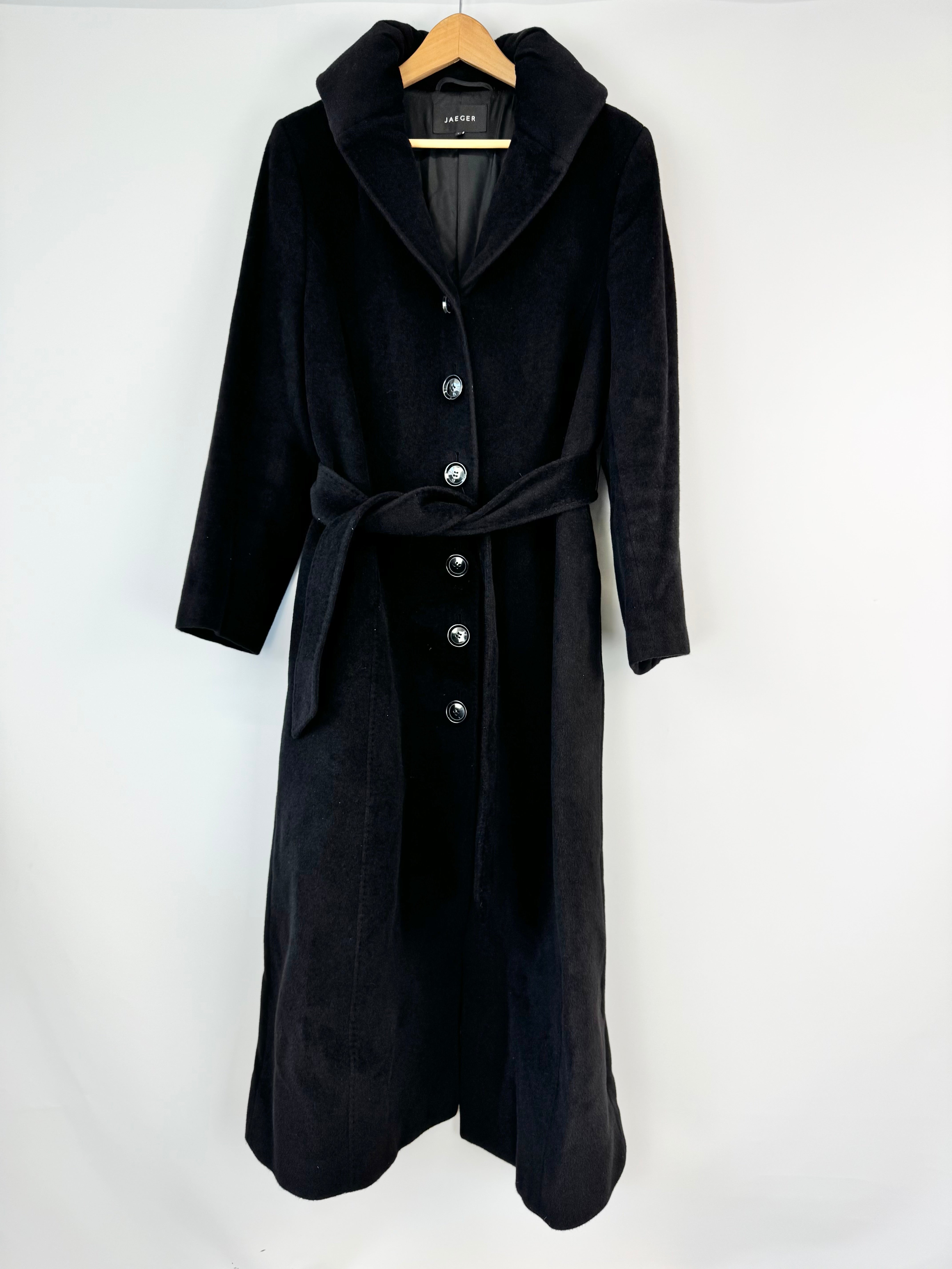 Jaeger Black Angora Blend Belted Coat - AU14/16