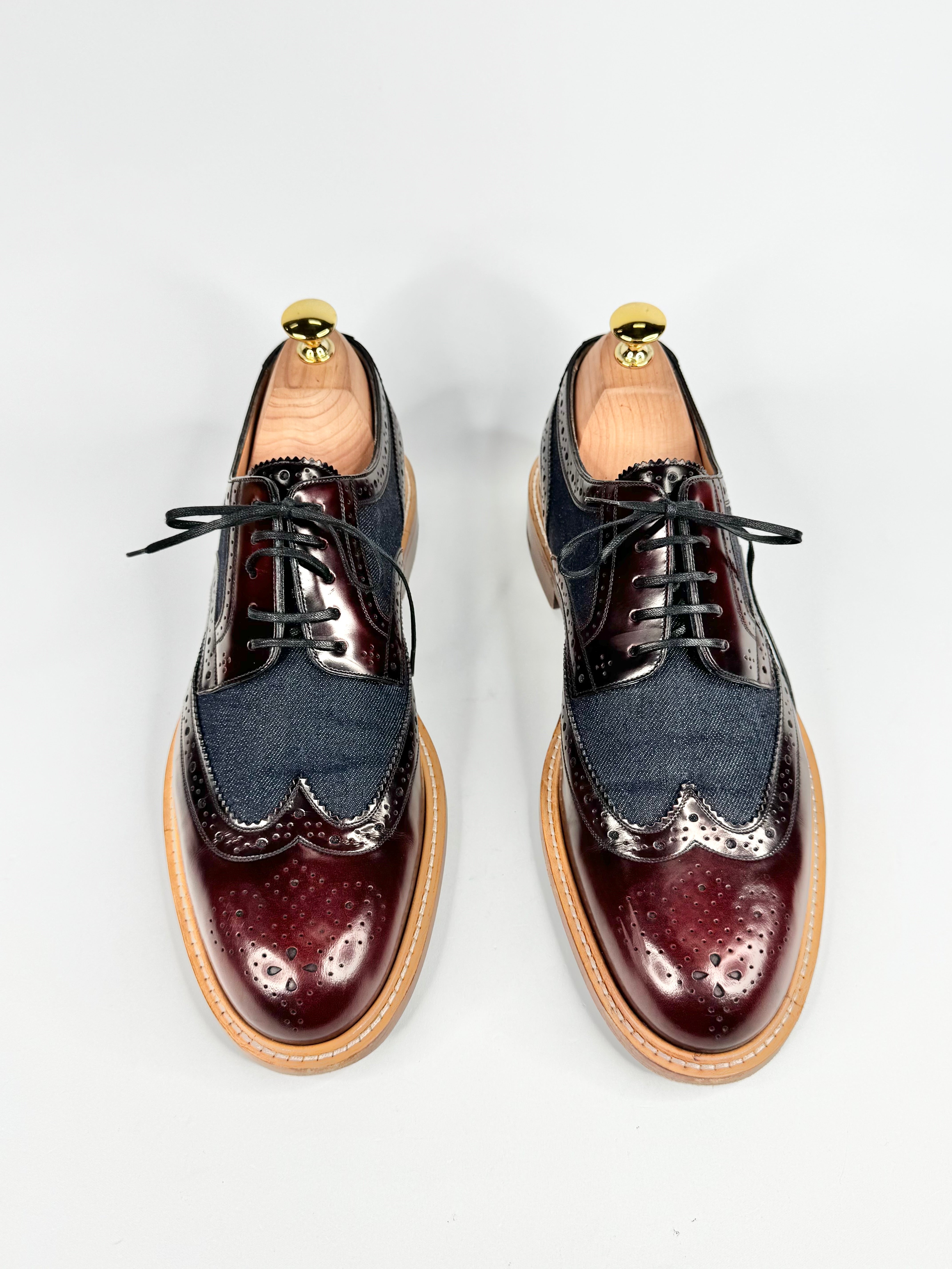 Louis Vuitton 'Voltaire' Denim & Burgundy Leather Derby Shoes - EU43
