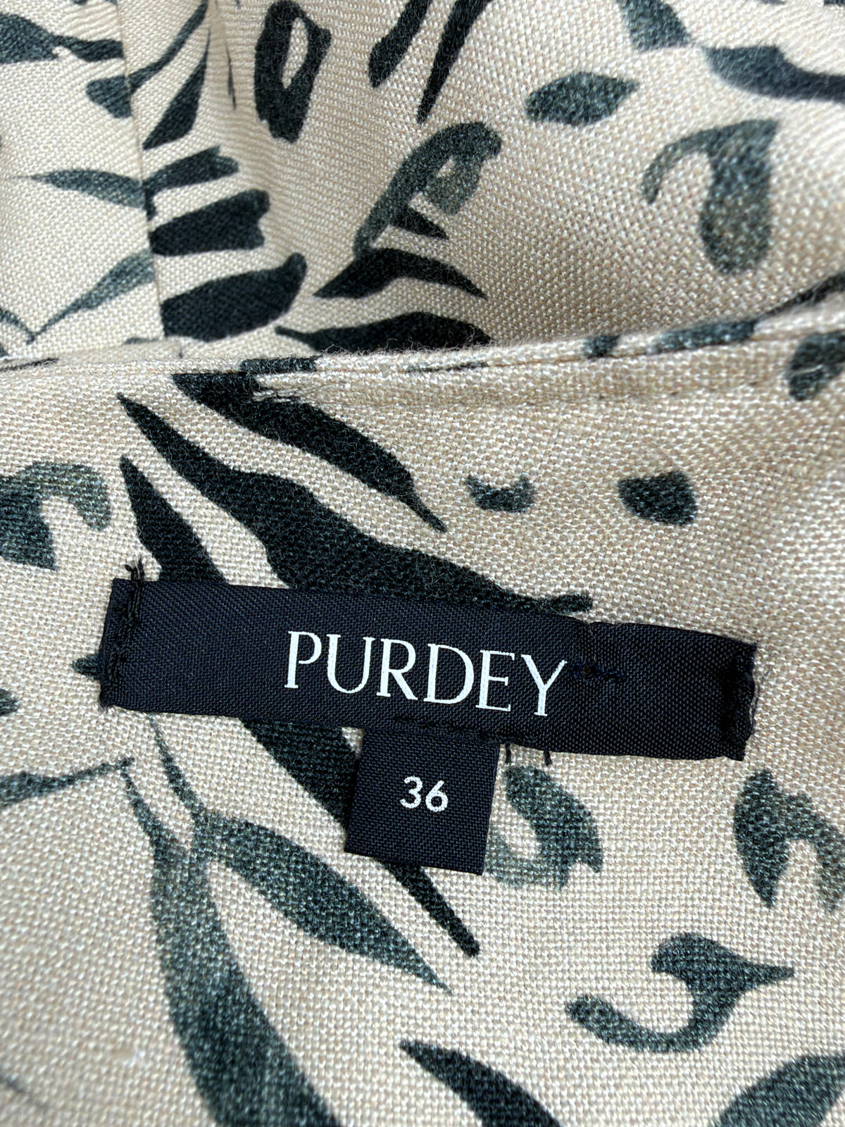 Purdey Beige Abstract Leaf Pattern Linen Dress - AU8/10