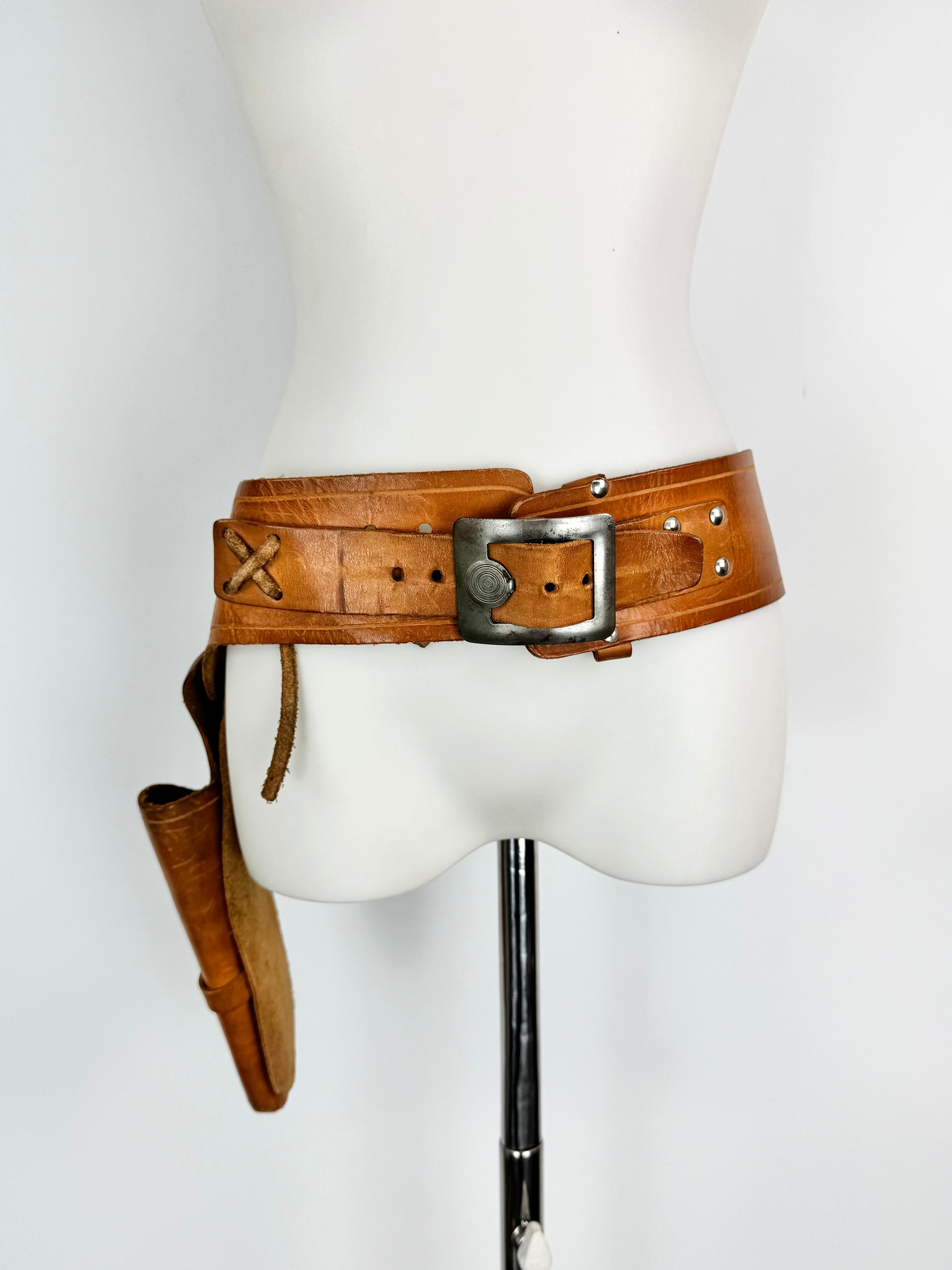 Handmade Tan Leather Belt with Pouch